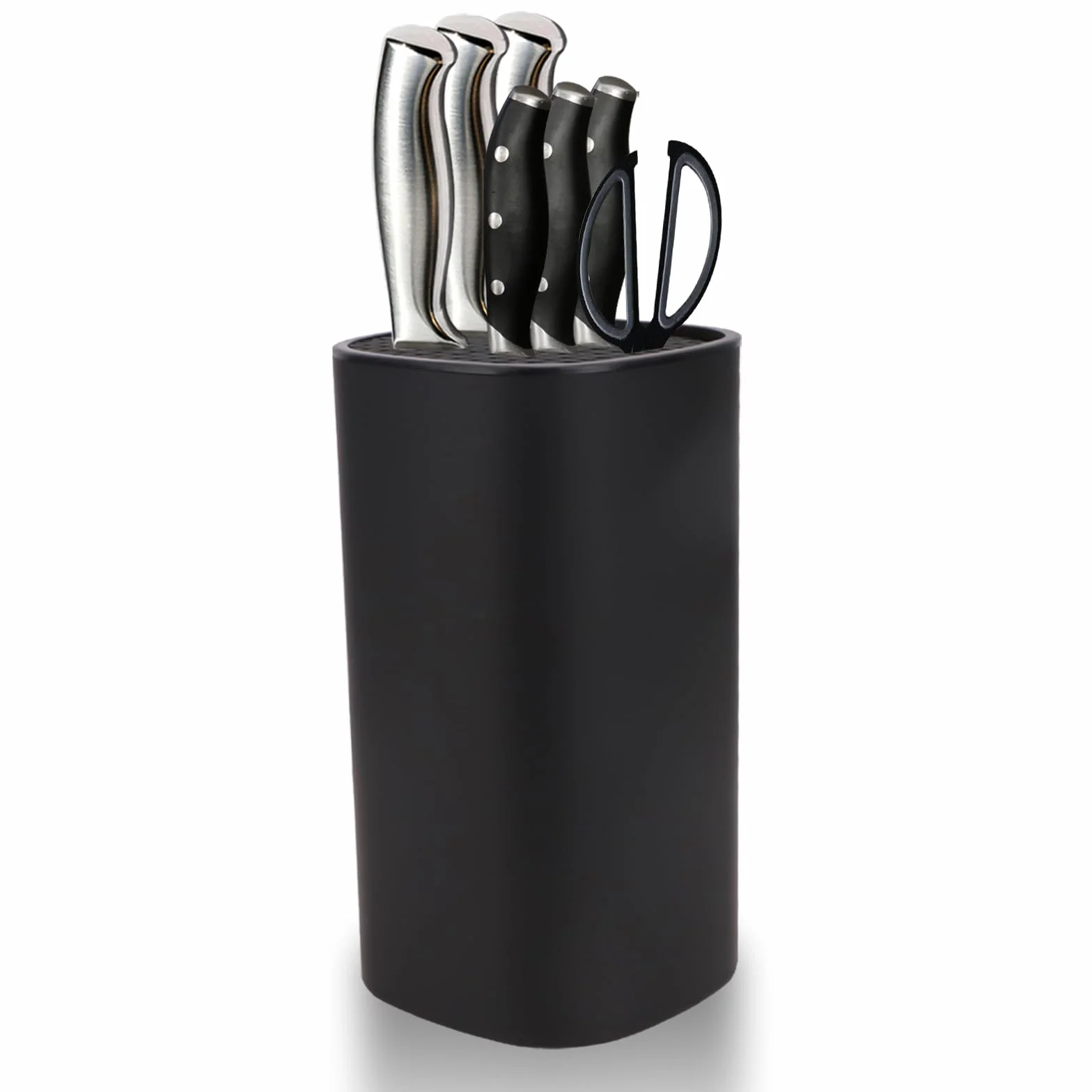 Bloque de cuchillos, soporte universal para cuchillos y tijeras, organizador de cuchillos de plástico, con ranura de tijeras y diseño de desagüe, bloque de cuchillos adecuado para todos los cuchillos
