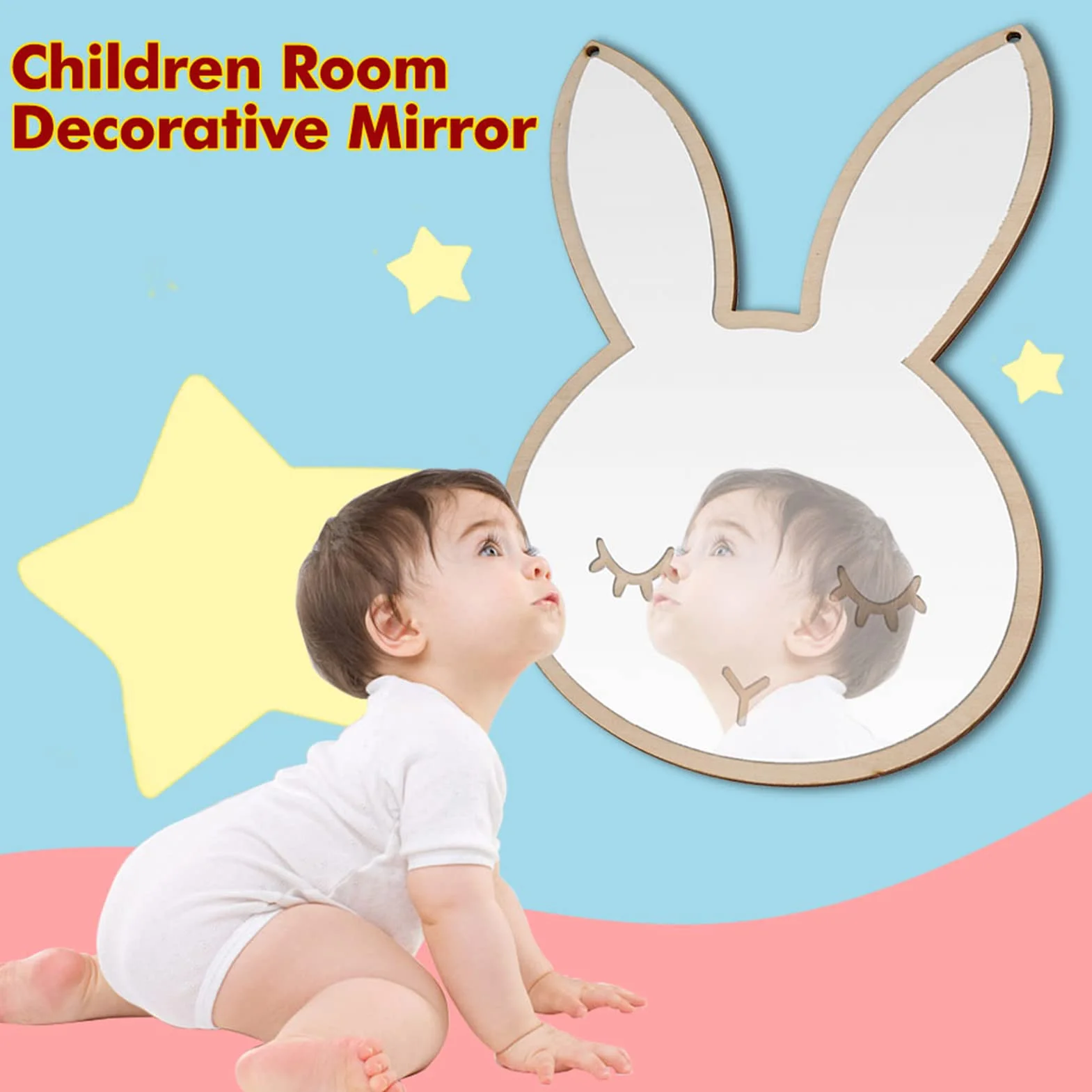Espejo de Dormitorio para Niños, Espejo de Decoración de Estilo Nórdico para Habitación de Niños, Espejo de Pared con Forma de Nube de Conejito, Espejo, Dormit (Conejo)