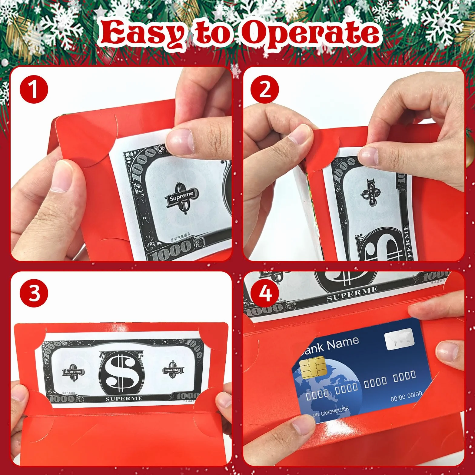 Soporte para Dinero Sorpresa de Navidad, Soporte para Tarjetas con 10 Compartimentos Tarjetas de dinero de Navidad Regalo de Dinero para Niños Adultos Amigos Gift