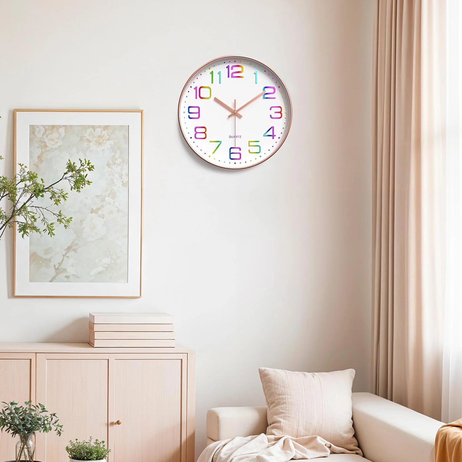 Reloj de Pared 30cm, Movimiento de Cuarzo Silencioso, Decorativo Redondo