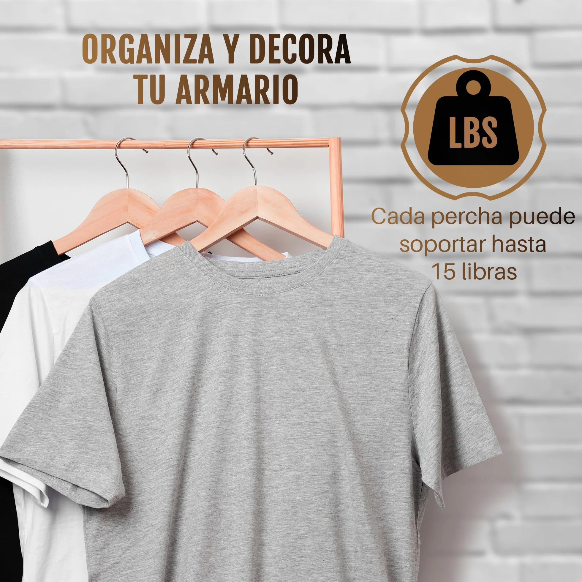 Perchas de Madera Pack 20 - Cabides Resistentes y Elegantes para Ropero