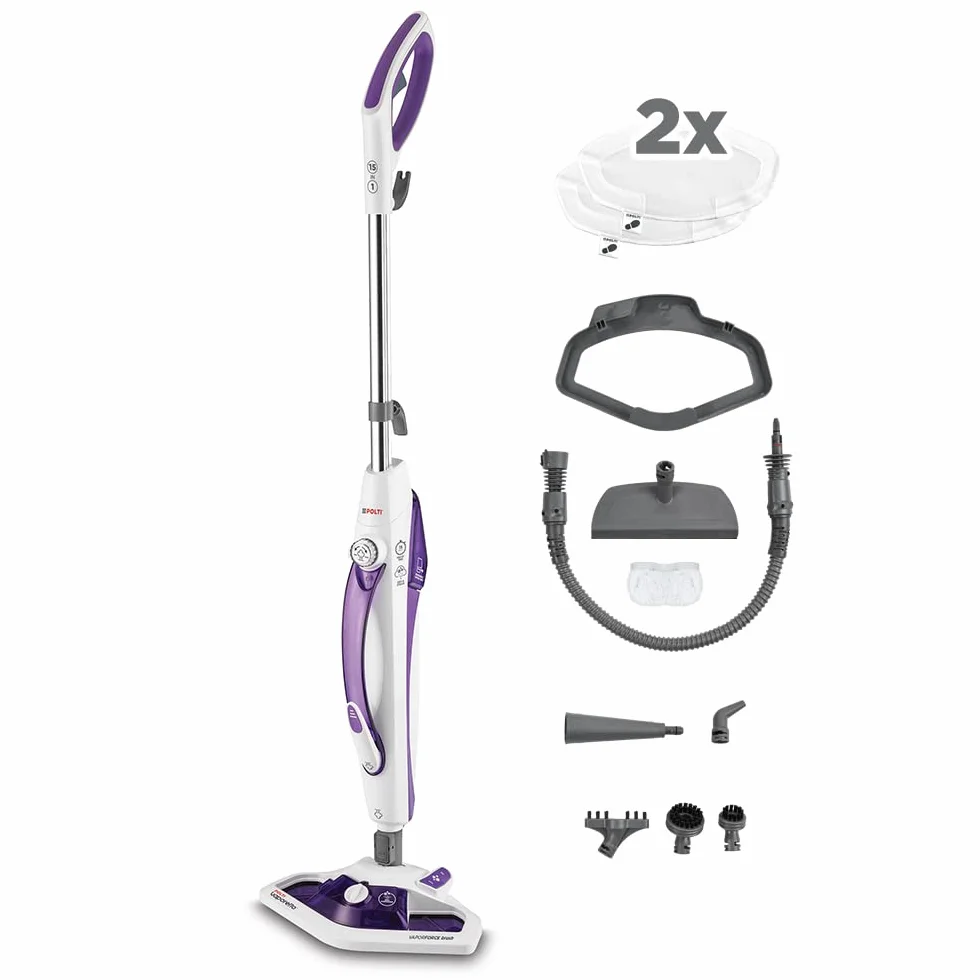 Polti Vaporetto SV440 Doble Mopa a Vapor 2 en 1 1500 W Calentamiento 15 s 11 Accesorios Blanco/Morado