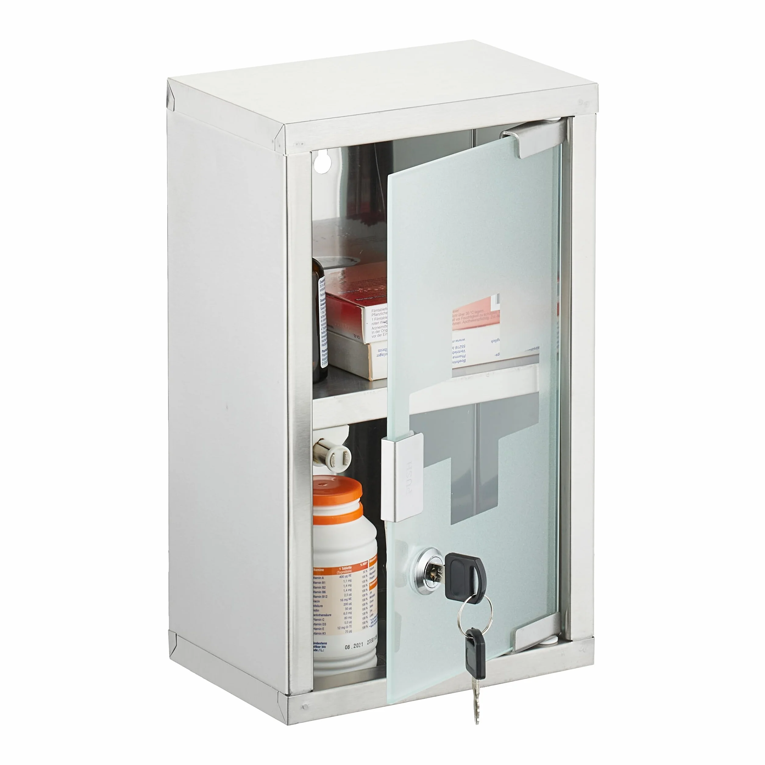 Relaxdays Botiquín Pared Acero Inoxidable 30x18x12 cm Armario Medicinas Primeros Auxilios