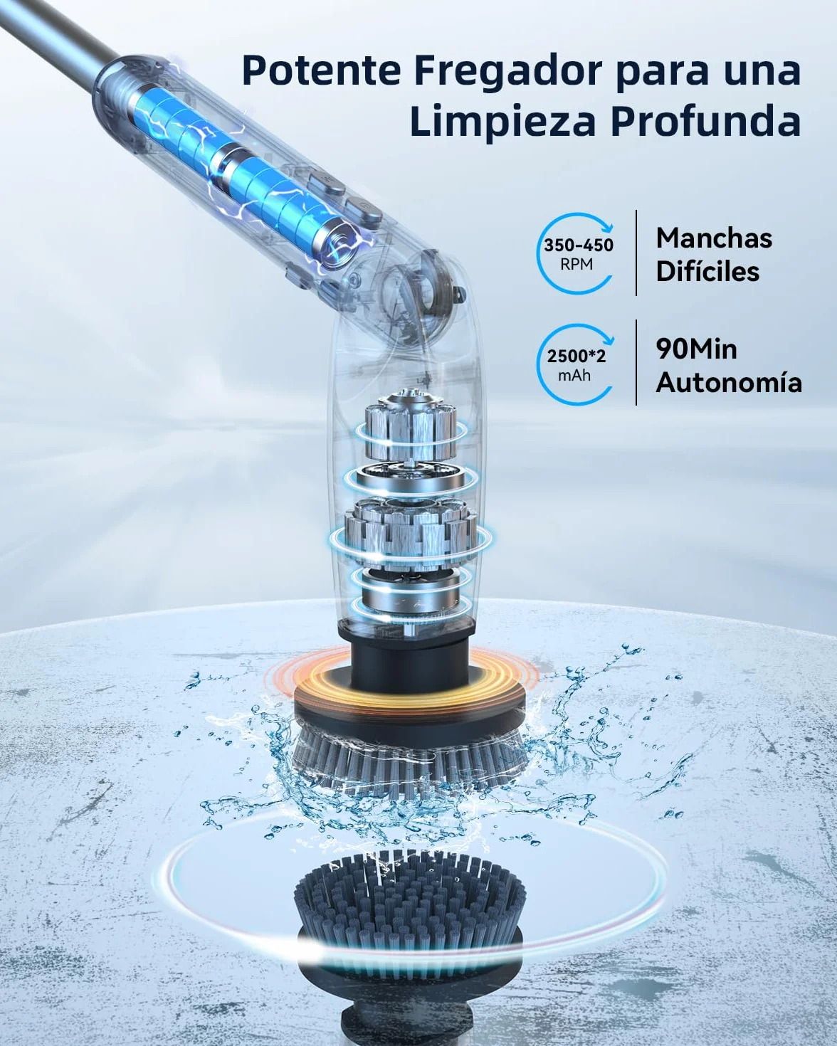 Leebein Cepillo Eléctrico Limpieza Hogar, Fregadora Giratoria Eléctrica con 8 Cepillo Reemplazables, Control Remoto, 2 Velocidades de Rotación y Mango Ajustable 38-132CM para Baño/Cocina/Coche