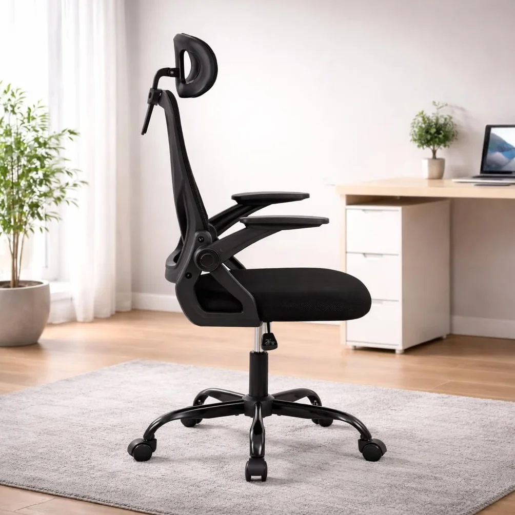 Silla de Oficina Ergonómica con Ruedas Reposacabezas Reposabrazos Ajustables Soporte Lumbar Respaldo de Malla Transpirable Altura Regulable