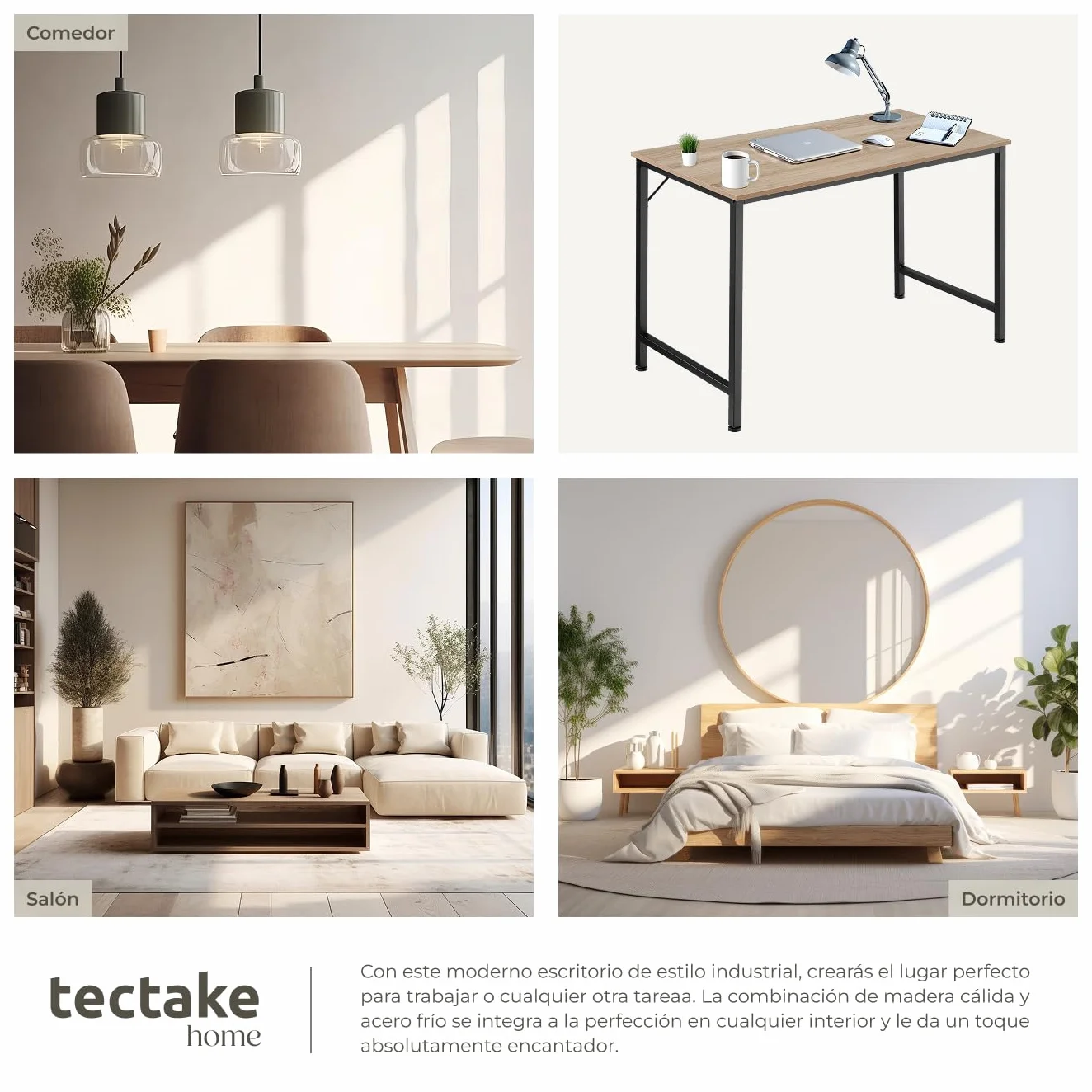 Tectake Mesa Escritorio de Madera Roble Sonoma Industrial 60x120x75.5 cm Oficina