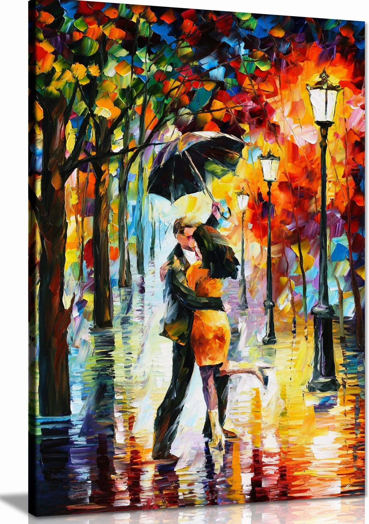 Lienzo decorativo para pared, diseño de bailar bajo la lluvia de Leonid Afremov para decoración del hogar (91 x 61 cm)