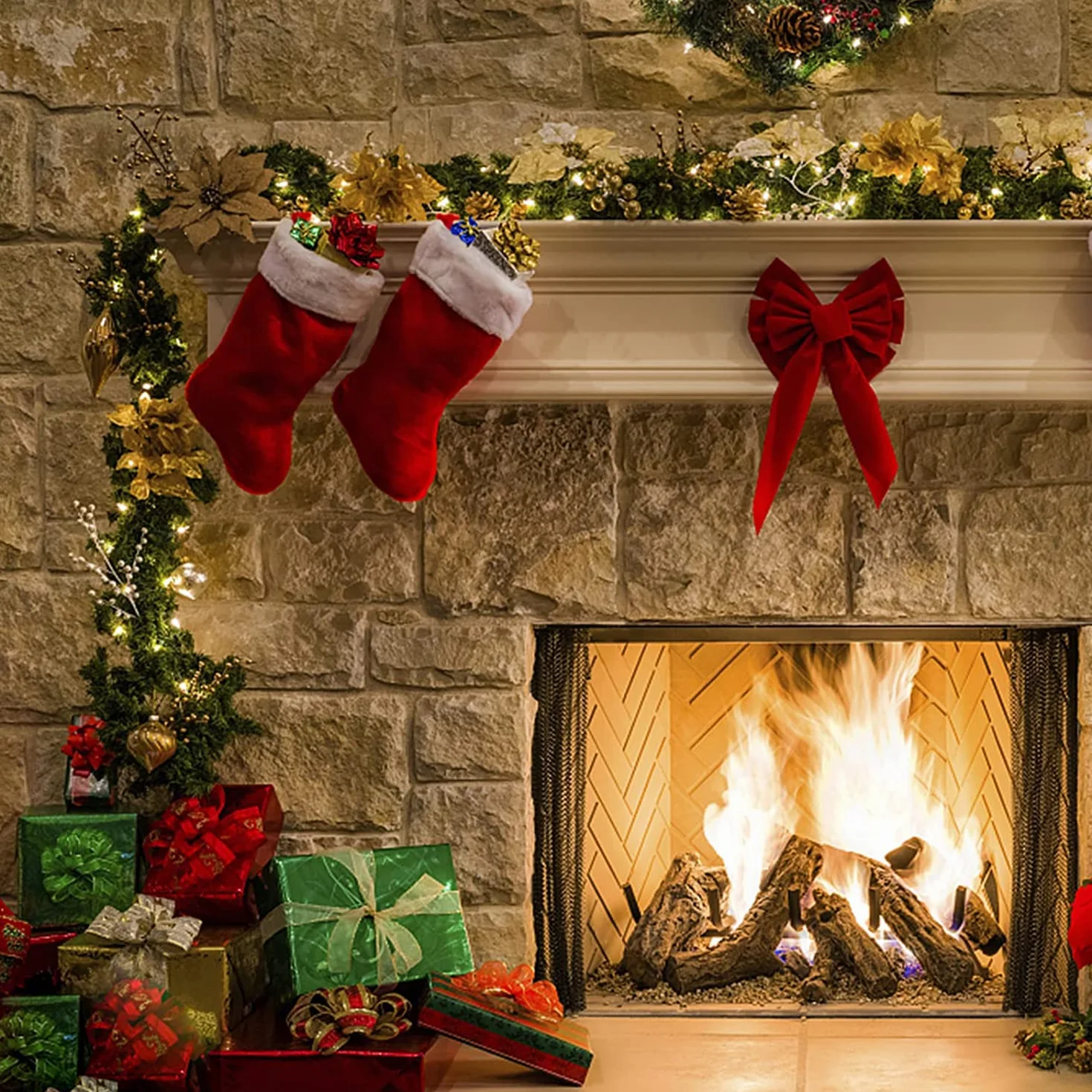 Guirnalda de Navidad con luces LED, 2,7 m (2,7 m), corona de Navidad de ratán artificial, guirnalda colgante para puerta delantera, guirnalda para colgar en la puerta delantera, para chimeneas