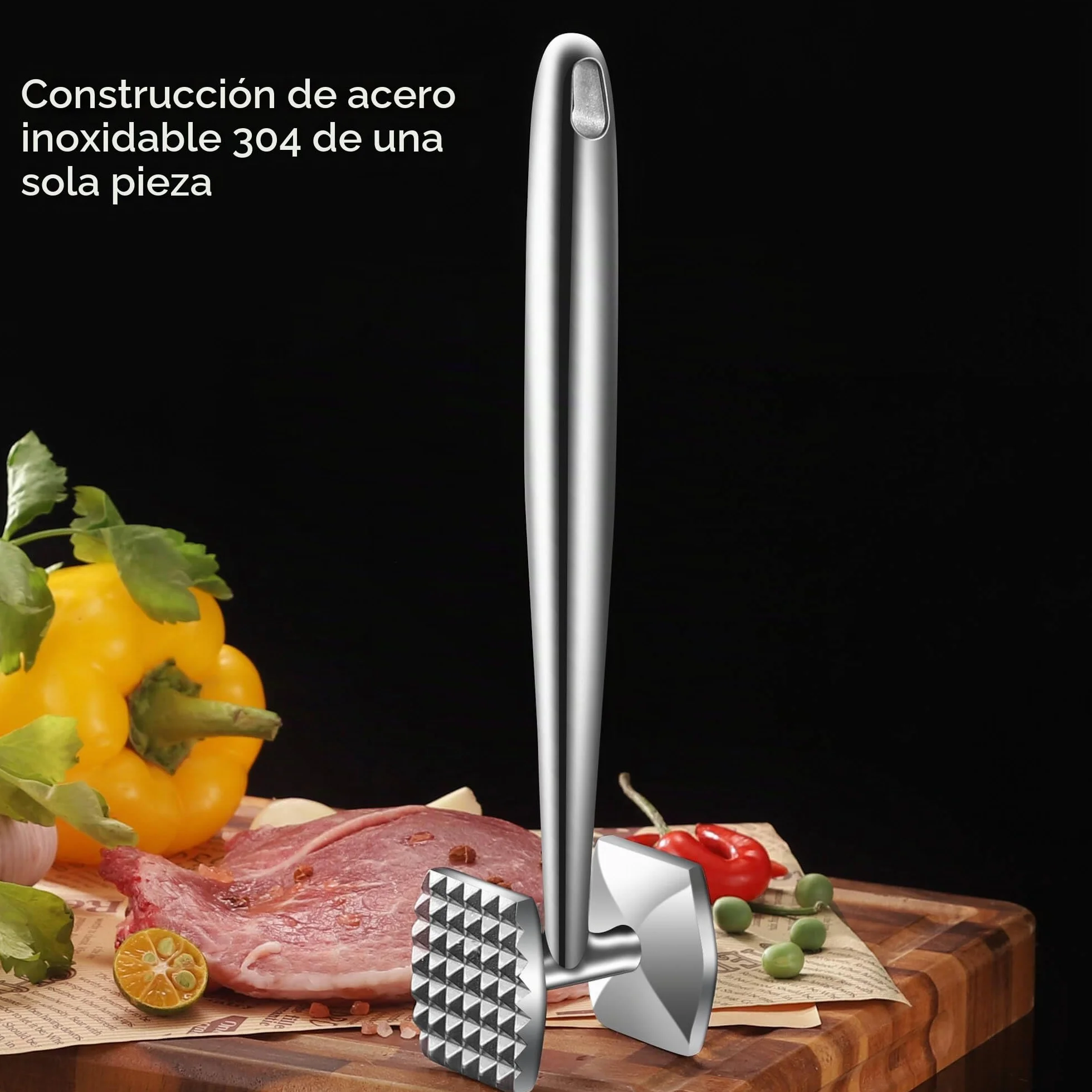 Aliglow Ablandador de Carne Acero Inoxidable 304 18/8 Martillo Cocina Profesional