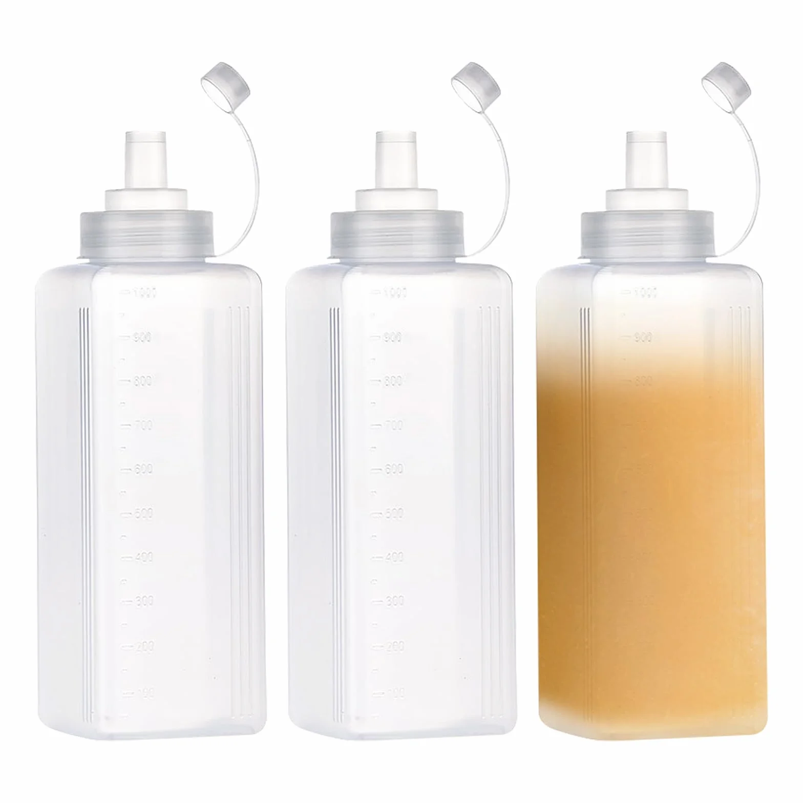 3Pcs Squeeze Bottle, Botella de Salsa, Boca Ancha Dispensador de Botellas de Plástico, Condimento Botellas para Salsa de Tomate, Mostaza, Mayonesa, Salsa Picante Y Aceite De Oliva (# 1000ML)
