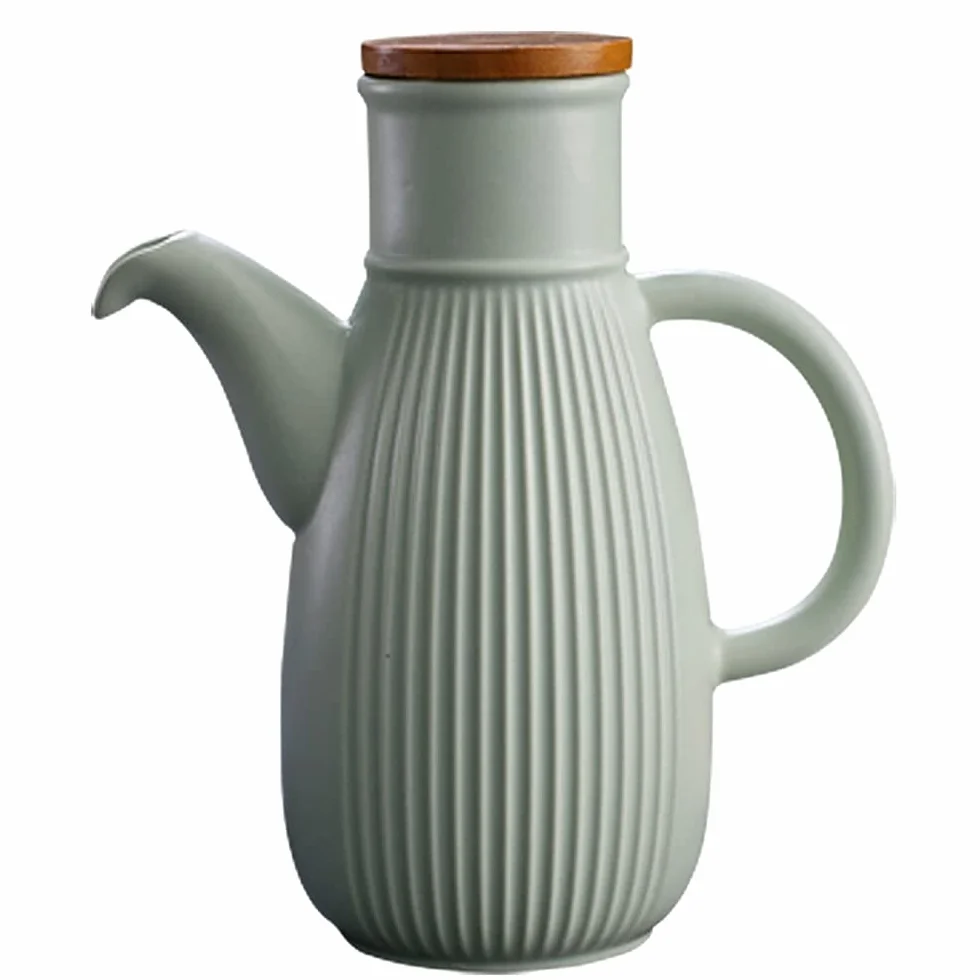 Botella De Aderezo Dispensador De Aceite De Oliva De Porcelana, Dispensador De Botella De Aceite De Oliva O Vinagre, Olla De Aceite De Cerámica A Prueba De Fugas, Utensilios De Cocina-green||750ml