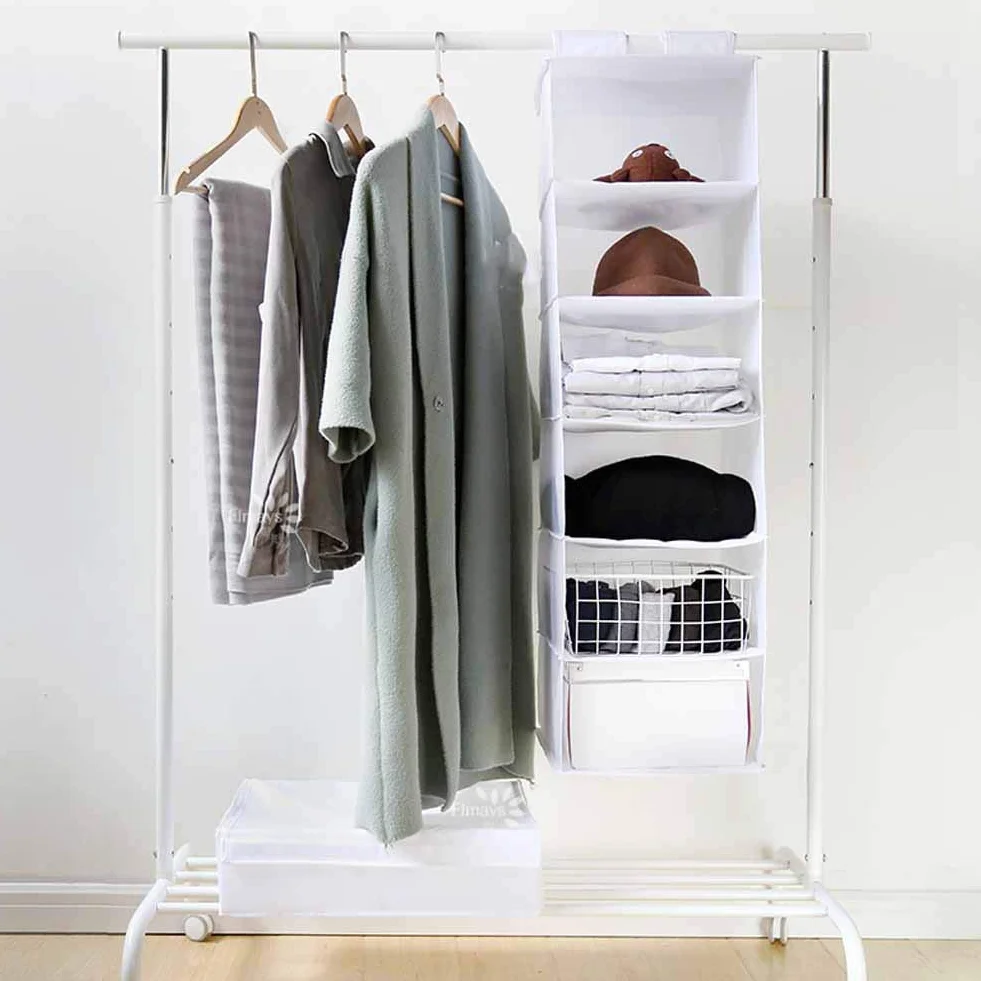 Organizador Estante de Ropa con 6 Baldas, Estantería de Tela para Armarios Blanco 20cm