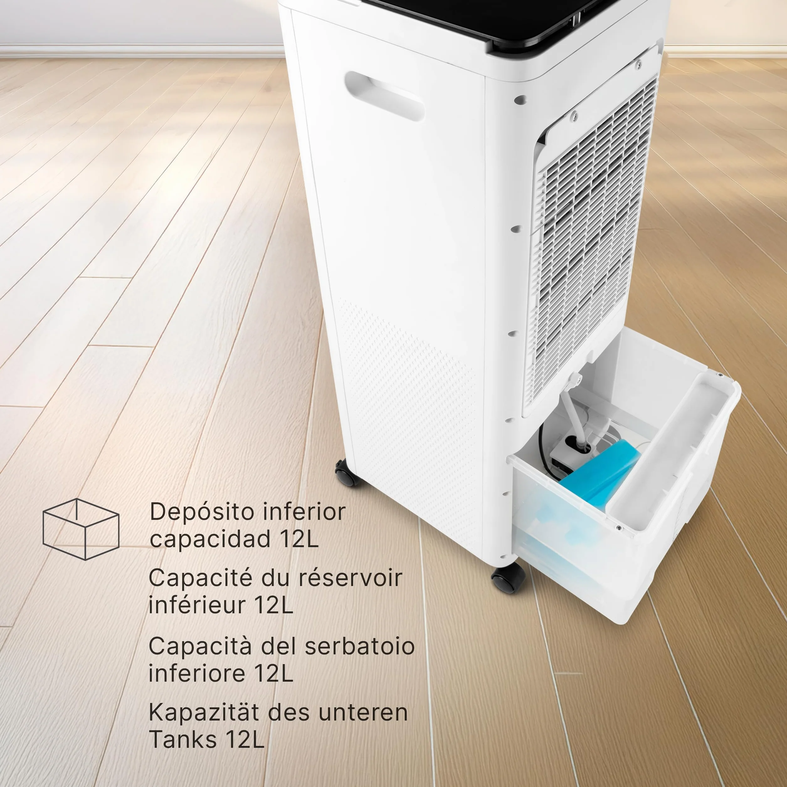Ufesa Sapporo Climatizador Evaporativo, 100W, Función Fría y Ventilador, 3 Velocidades, 3 Modos, Panel Táctil, Depósito 12L, Temporizador 12h, Filtro Lavable, 2 Bloques de Hielo, Mando a Distancia