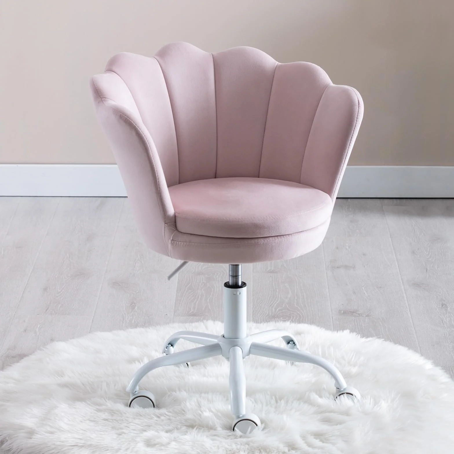 Ya-Home Silla Infantil de Escritorio Silla Giratoria Terciopelo de Estudio,Silla de Oficina Ajustable en Altura para Niños/Juvenil,Rosa Claro