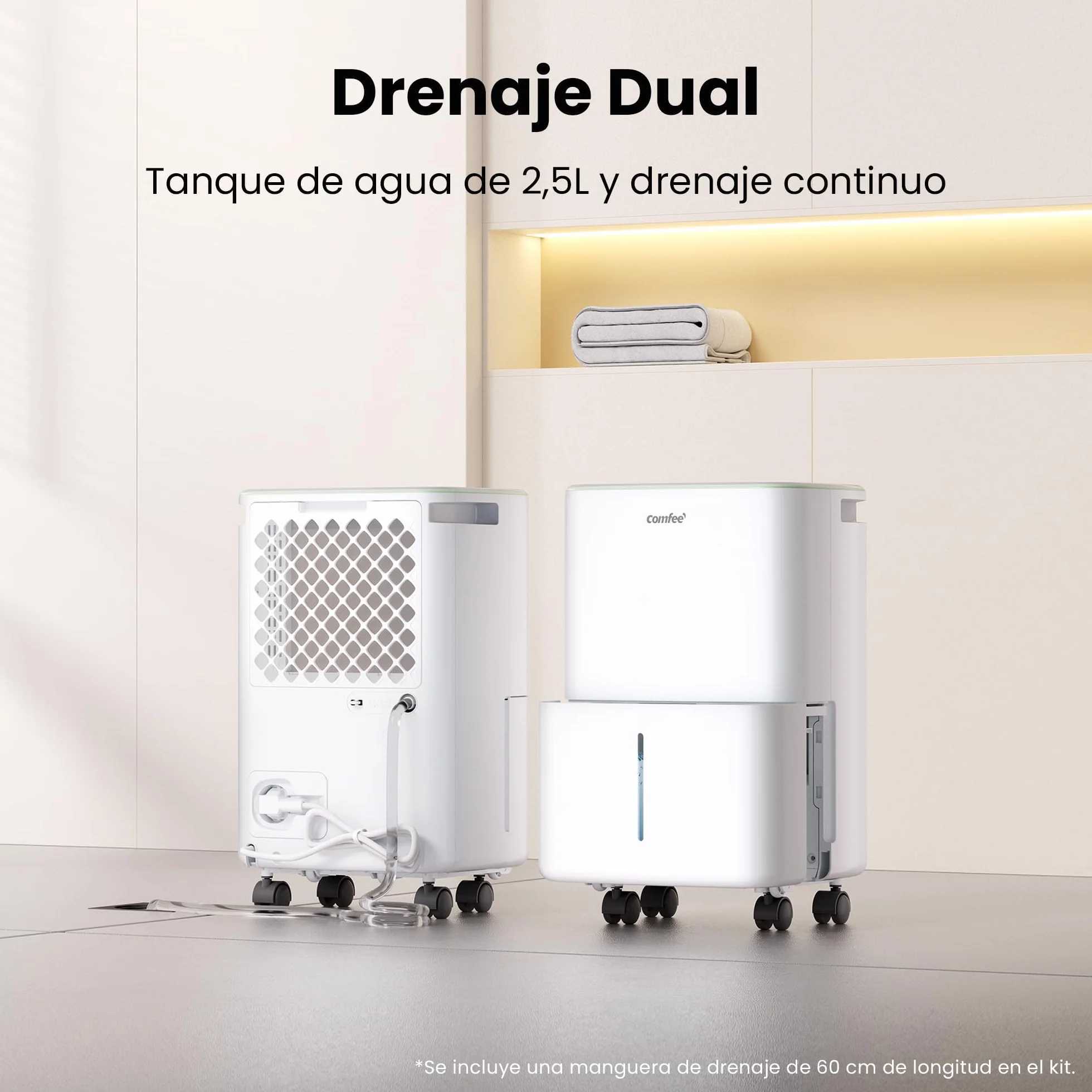 COMFEE' Deshumidificador de Humedad 12-14L Silencioso | Modo Secado de Ropa y AUTO - Deshumificador Compacto y de Bajo Consumo con Drenaje Dual | Ideal en habitaciones hasta 35m2/110m3 - Aqua Dry 2026