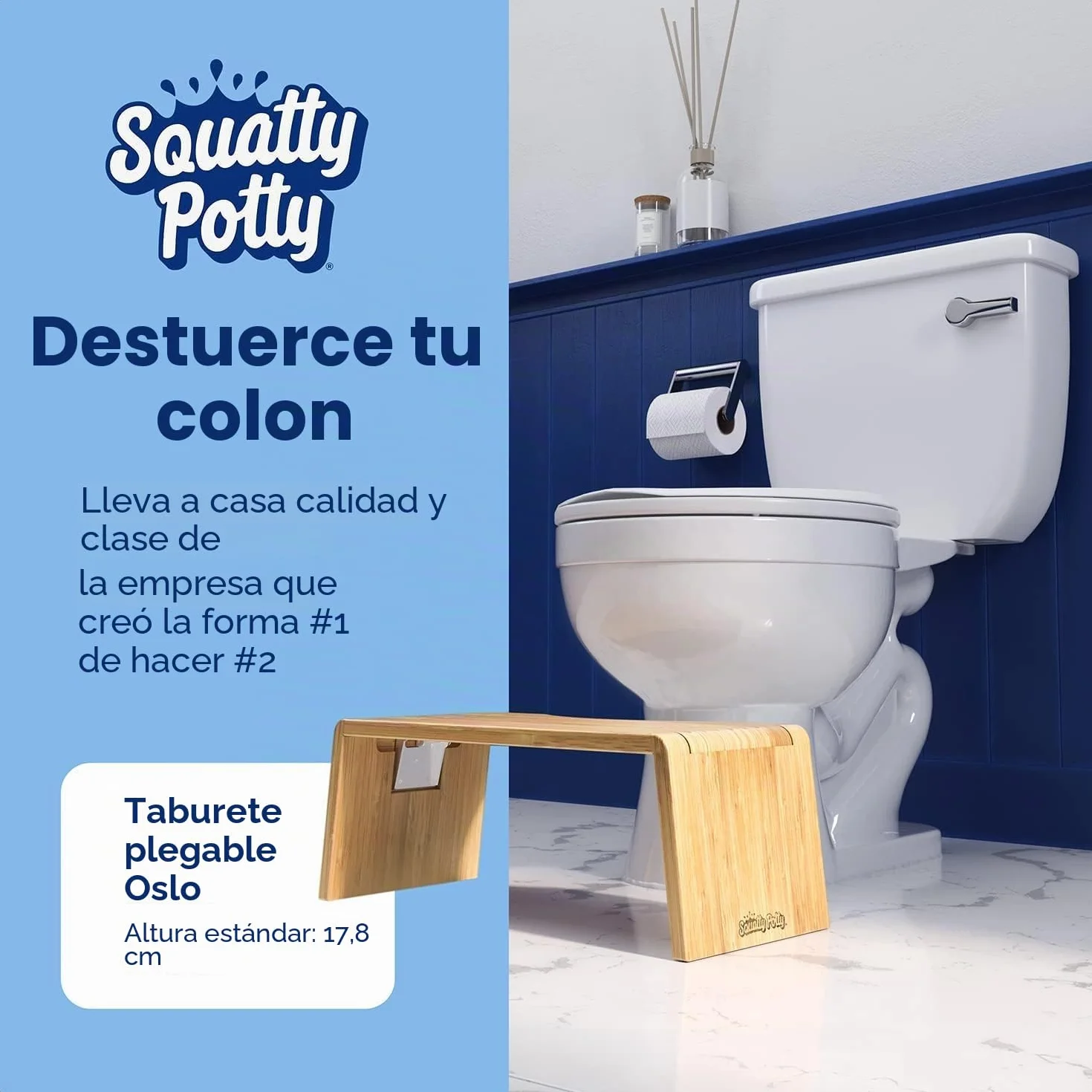 Squatty Potty Oslo Taburete plegable de bambú para inodoro 7 pulgadas marrón