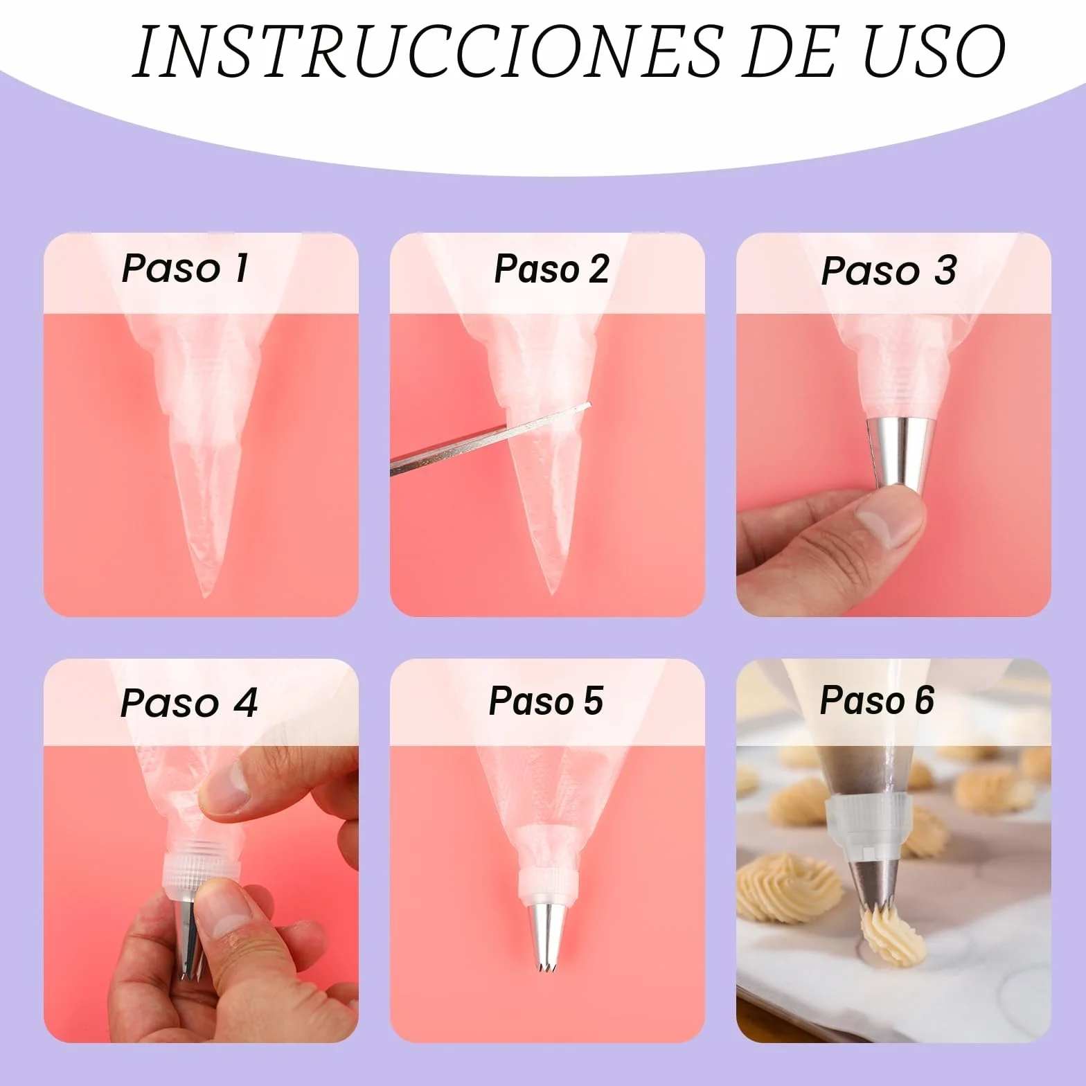 CRESZZLE Manga Pastelera Profesional 30x20cm 100 Unidades Desechables + 6 Boquillas
