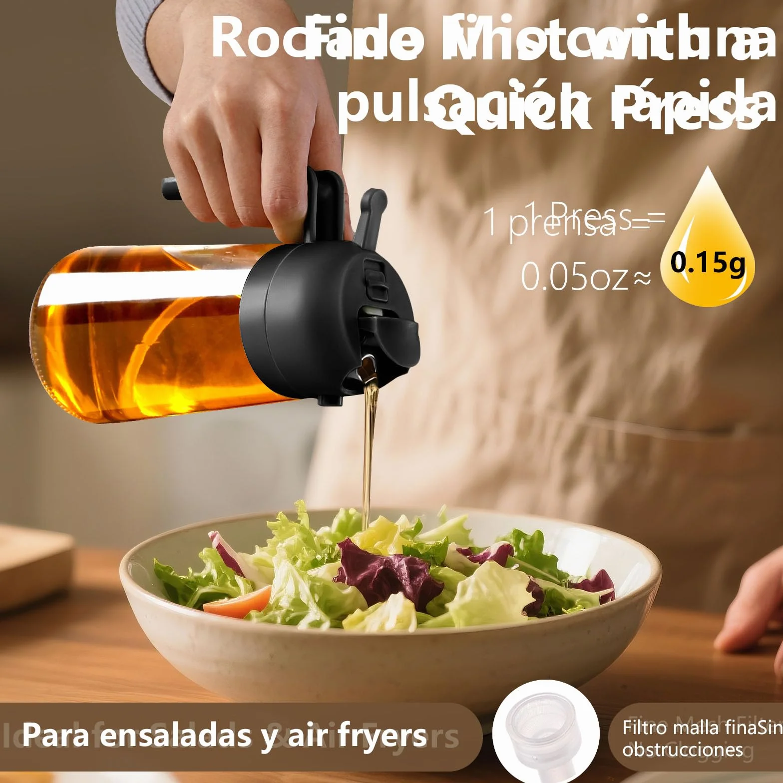 SWEET VIEW 470ml 2 en 1 Dispensador de Aceite y Pulverizador de Aceite, Vertedor Dispensador de Aceite de Oliva para, Cocina, Cocinar,Freidora de Aire,Ensalada, Barbacoa (Negro)
