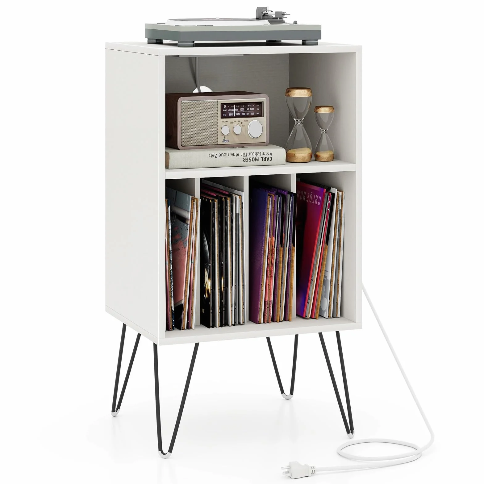 GIANTEX Soporte para Tocadiscos Mueble para Vinilos 48x40x88 cm Blanco