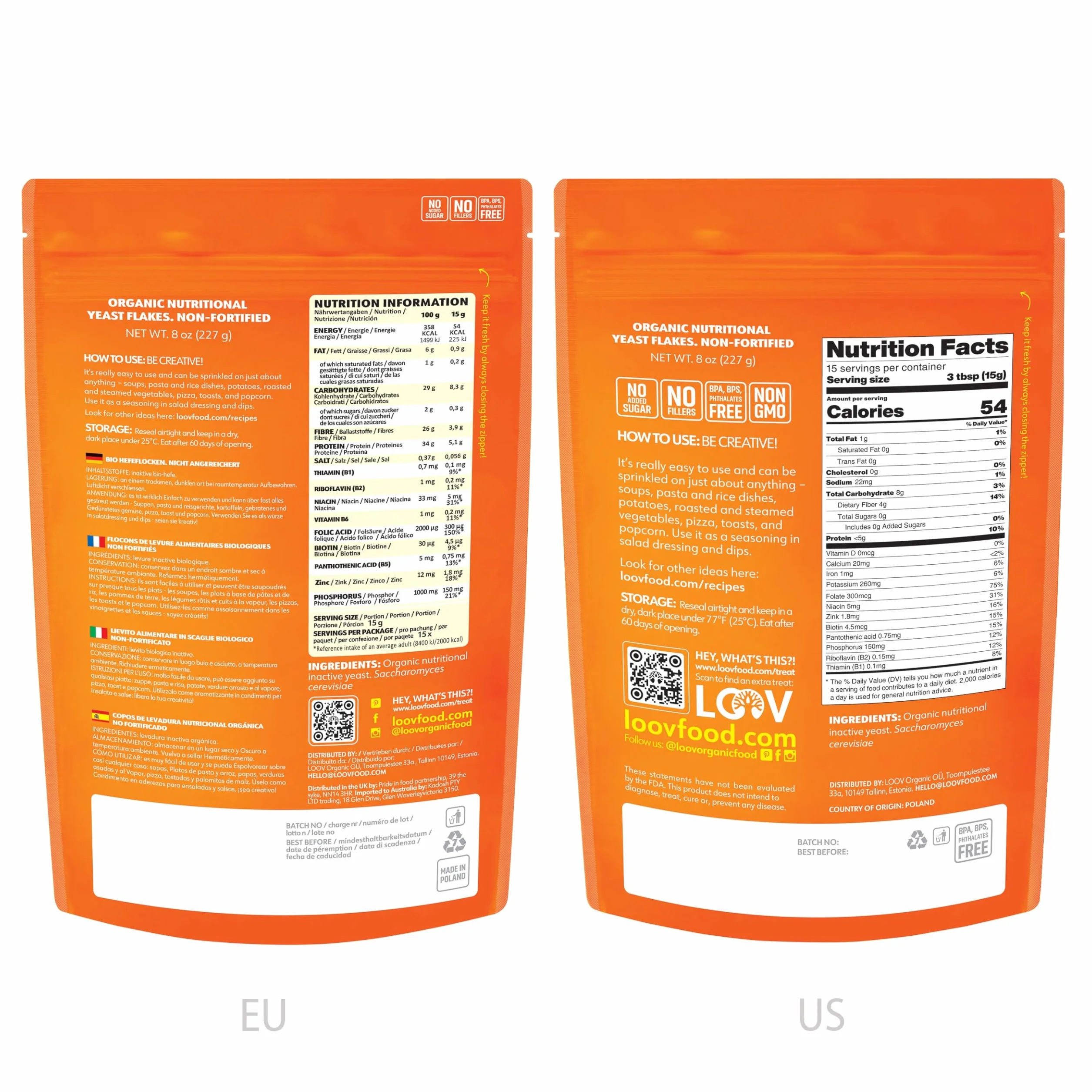 LOOV Copos de Levadura Nutricional Orgánica No Fortificada Tostado Vegano Sin Gluten 227 gr