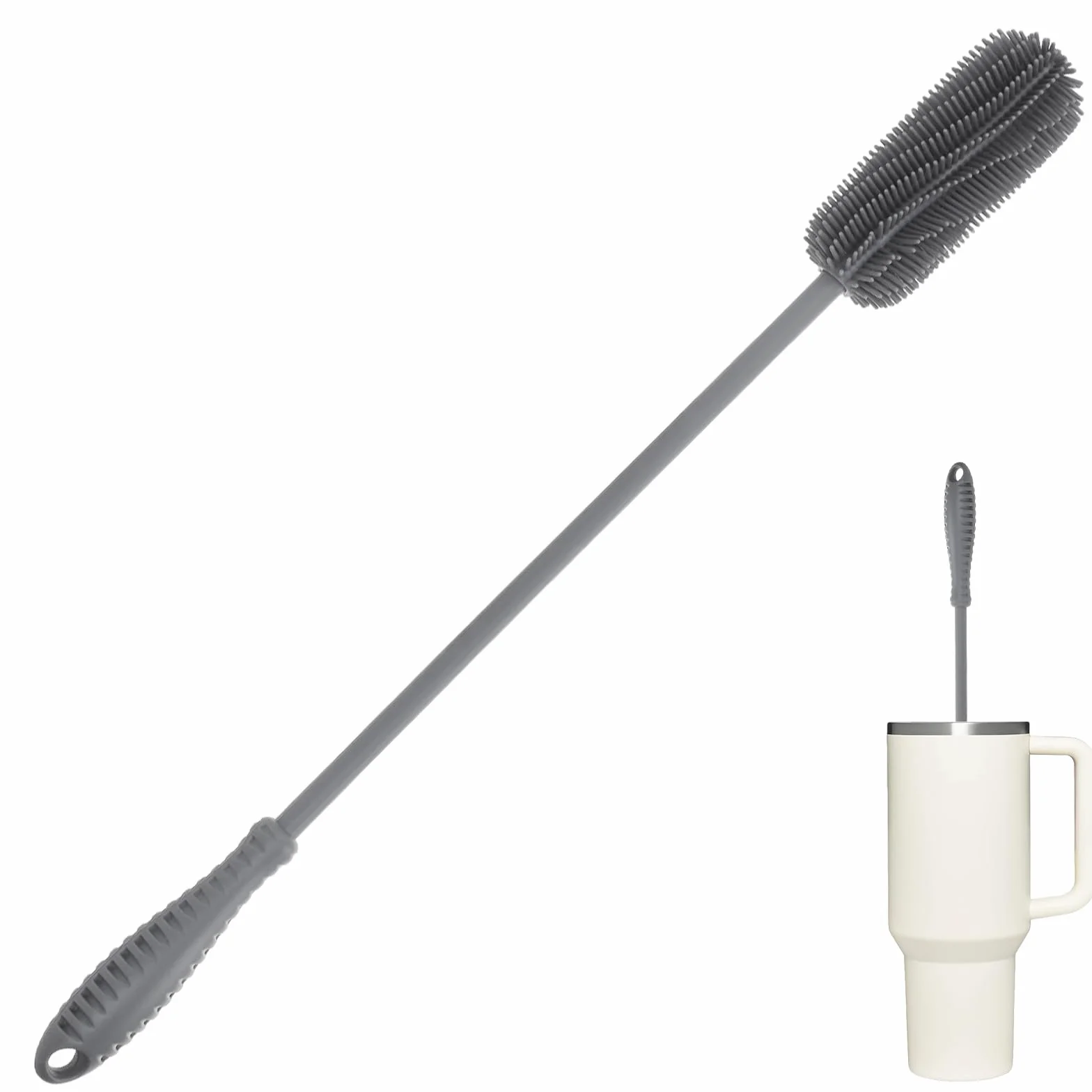 Cepillo de Limpieza de Botellas de Silicona con Mango Largo, Limpiador de Botellas de Agua de 39,5 Cm para Biberones, Frascos HidráUlicos, Botellas Deportivas, Jarrones, Cristalería
