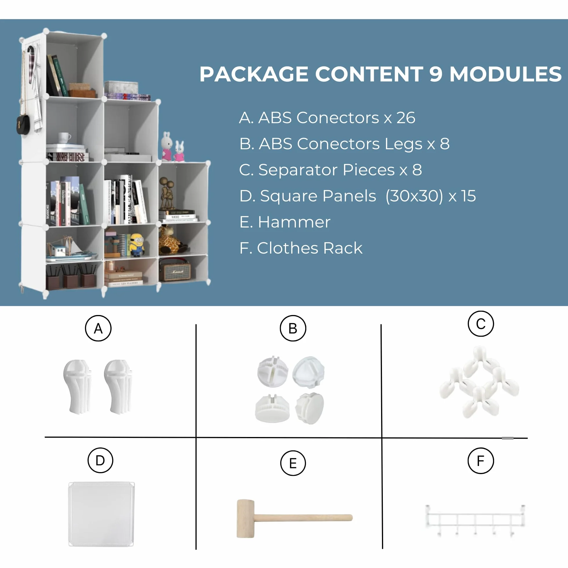 Estantería Modular 9 Compartimentos Blanco Plástico Armario Ropero