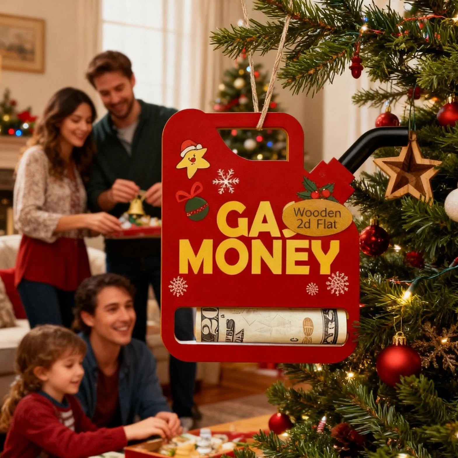 Sujetador De Efectivo Navideño,Clip De Almacenamiento De Madera 2D para Fiestas | Sobres De Efectivo Navideños - para Hombres Papel De Regalo Cumpleaños Vacaciones Moneda