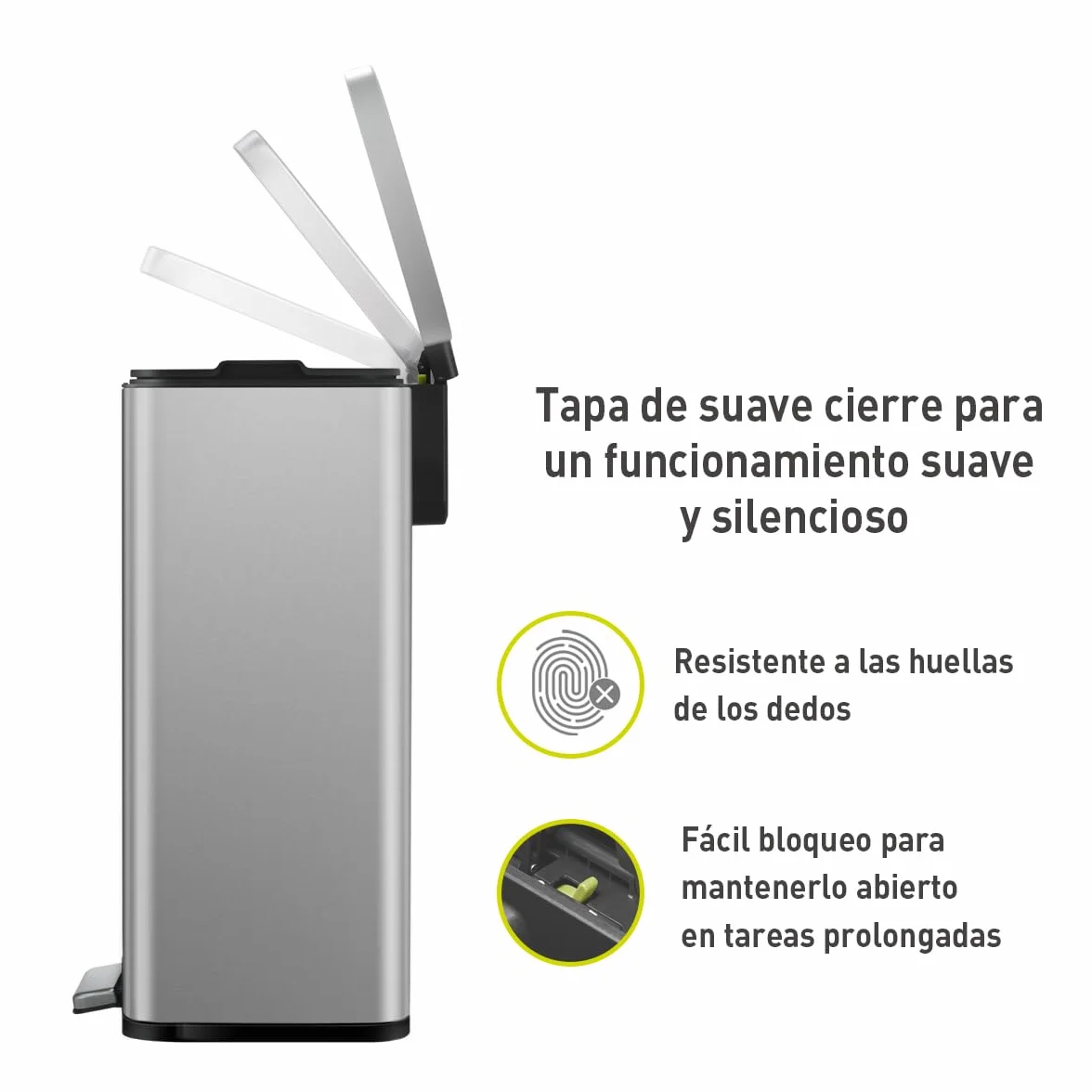 EKO Madison Cubo de Basura Cocina 50L con Pedal y Tapa de Cierre Suave | Acero Inoxidable Antihuella | Papelera Moderna y Robusta | Gran Capacidad para Reciclaje