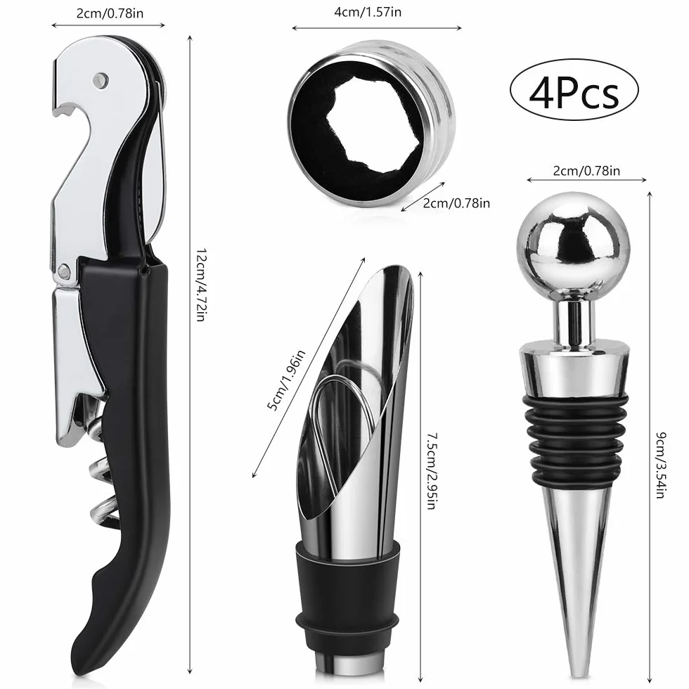 Abridor de Vino Sacacorchos Profesional Estuche Acero Inoxidable Kit Regalo 4 en 1