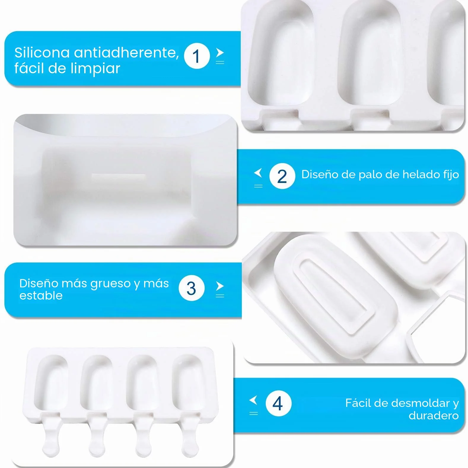 Moldes de Helados Silicona con Palo, 8 Cavity Juego de Moldes para Polos, con 100 Palos de Madera Blanco