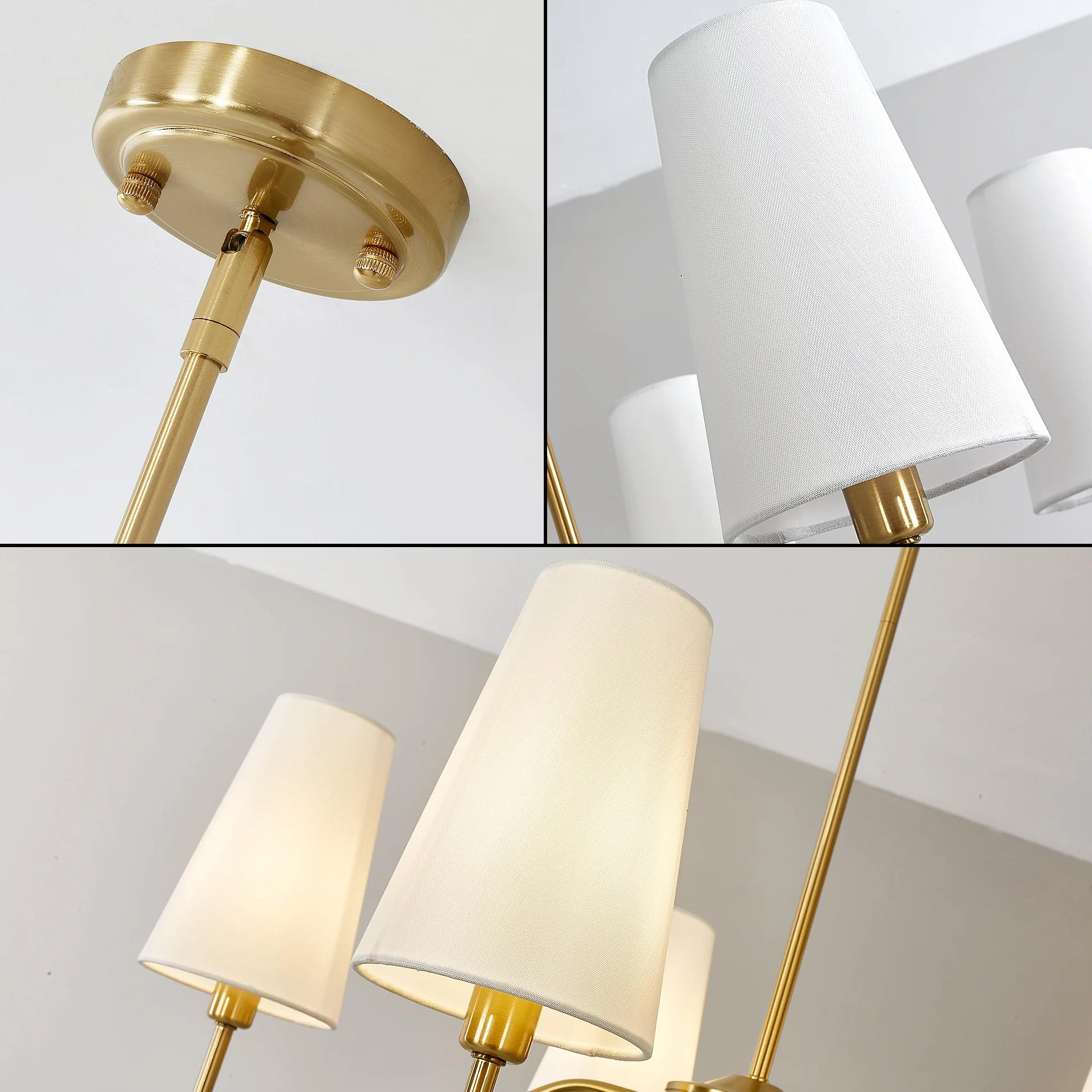 Moderna lámpara de salón lineal suspensión luminaria para isla de cocina con pantalla de tela blanca, suspensión regulable en altura para sala de estar dormitorio pasillo(dorado 5 heads)