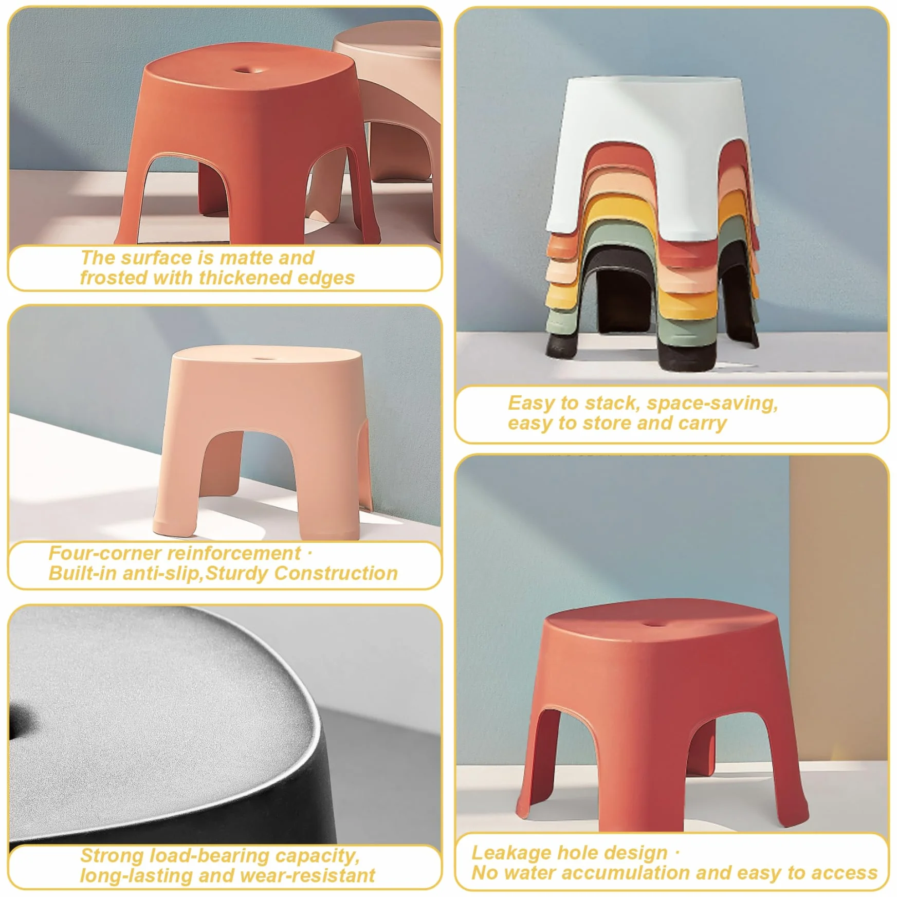 Taburete Infantil PVC 8x8x6 Pulgadas Apilables para Baño, Inodoro, Zapato Amarillo