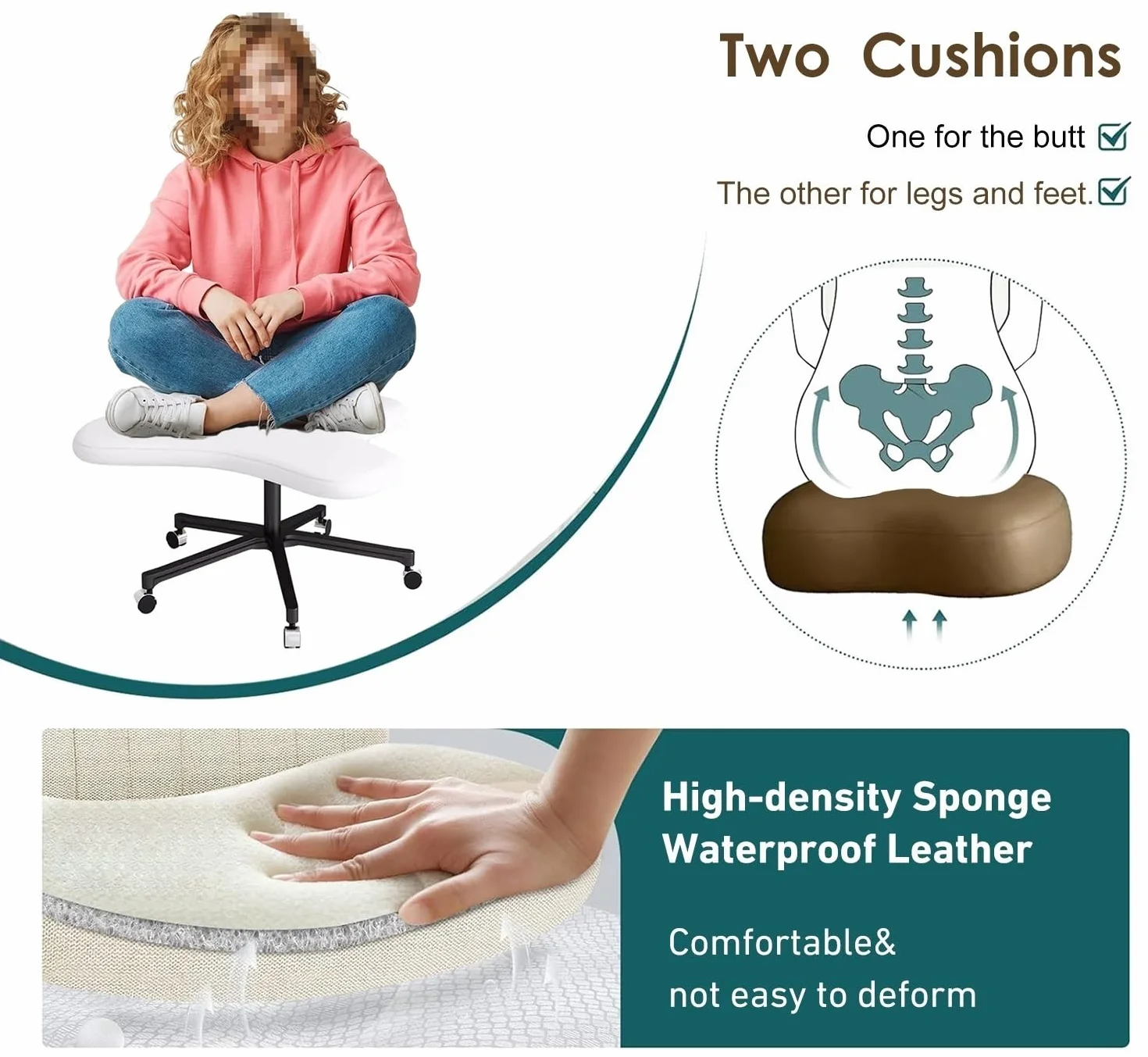 Silla Ergonomica Rodillas Silla de Rodilla Ajustable con Respaldo, Sillas de Piernas Cruzadas de Oficina Sin Brazos, Taburete de Rehabilitación para Ponerse en Cuclillas, Capacidad de 300 Libras