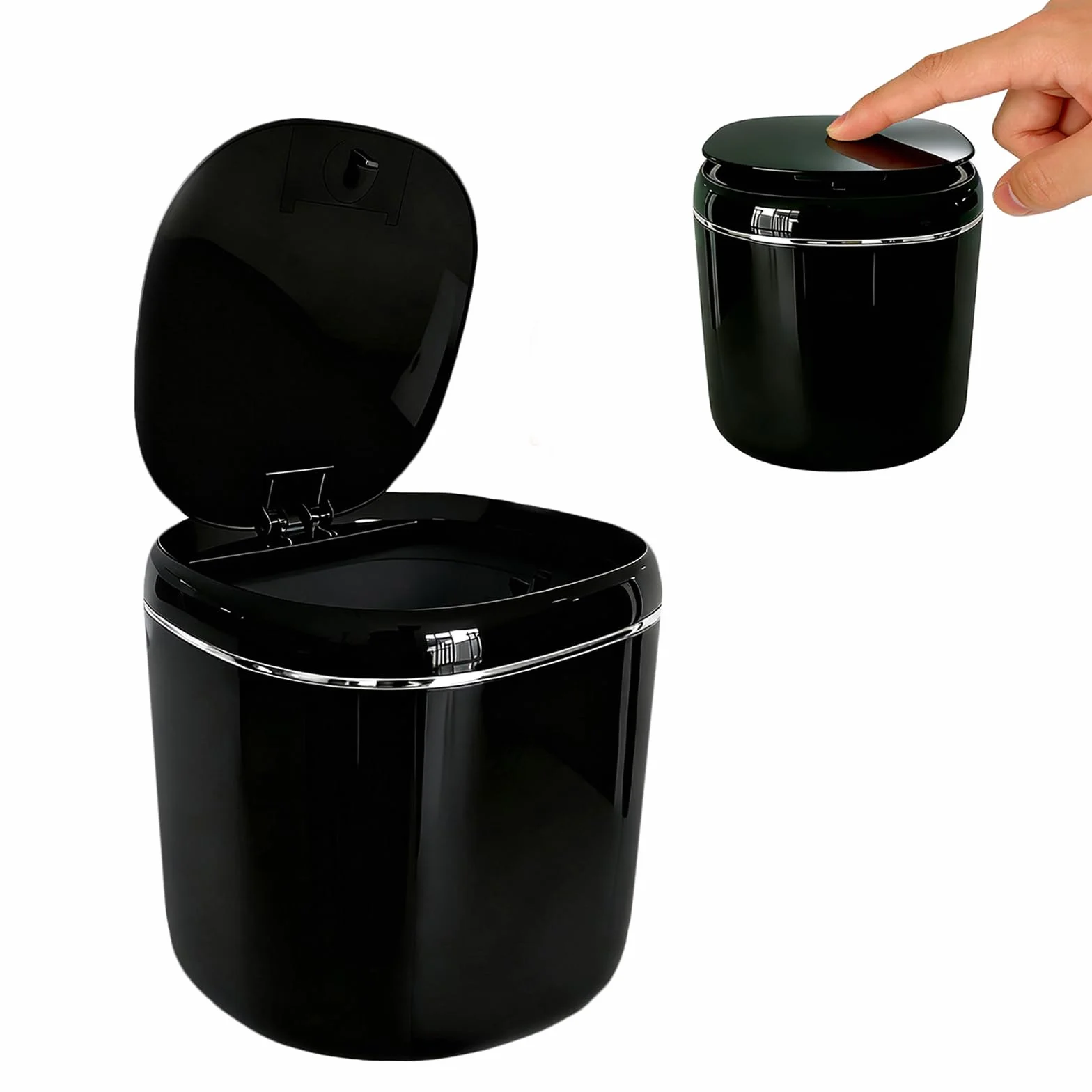 Papelera de Escritorio con Tapa a Presión,Cubo de Basura Pequeño para Oficina,Hogar y Coche,2.4L