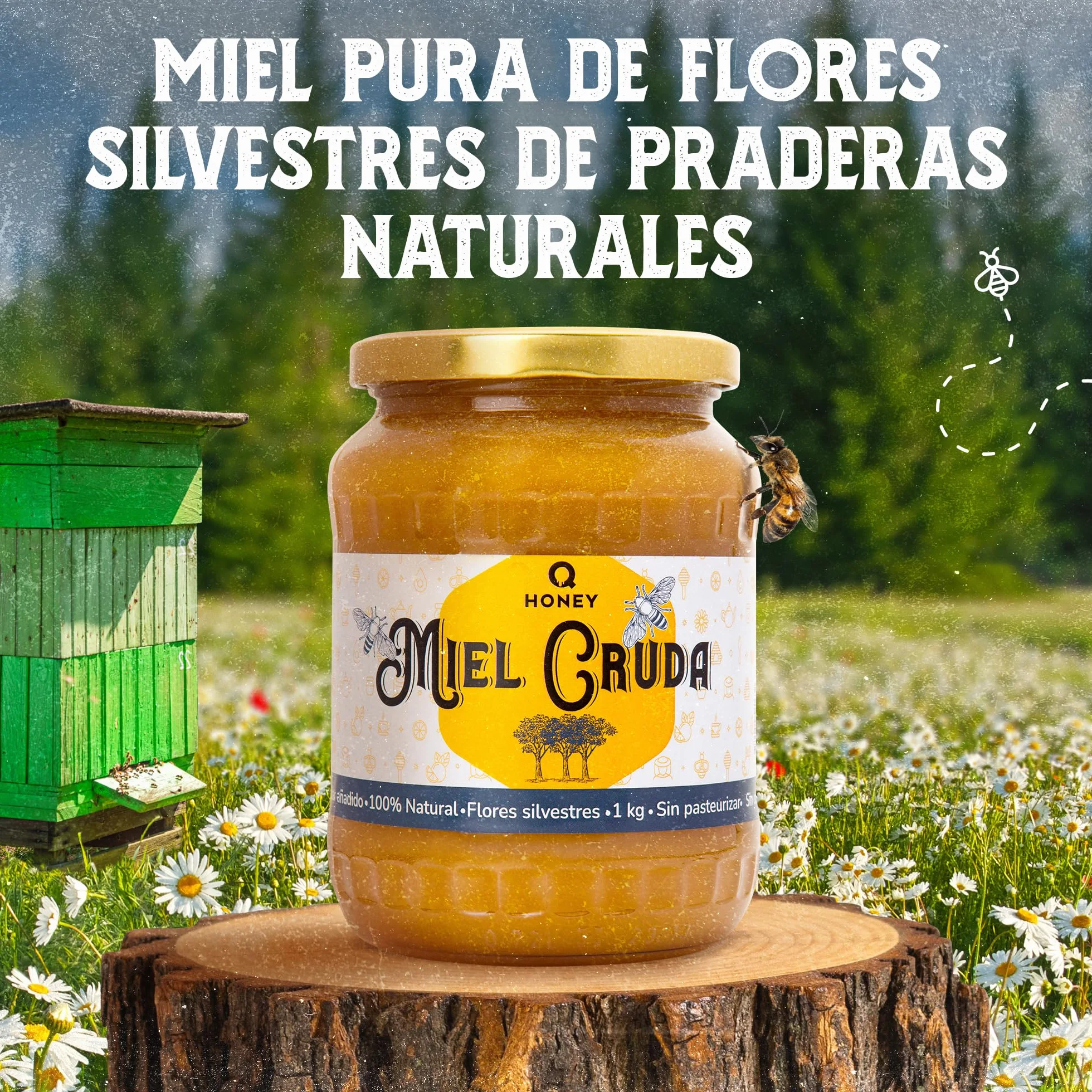 Miel Pura de Abeja 1kg Cruda Natural sin Pasteurizar - Qhoney Ganadora de Oro Paris Raw Honey Awards 2025
