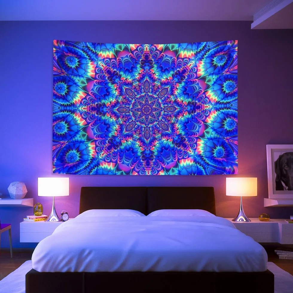 Tapiz de Pared Fluorescencia UV Mandala Indio Hippie 150x200 cm
