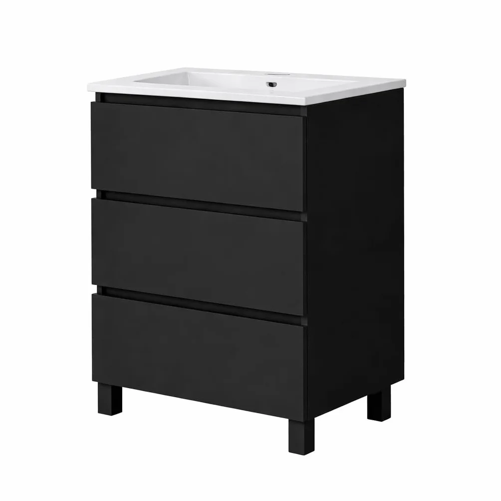 Baikal Mueble de Baño REN 70cm Negro Incluye Lavabo 3 Cajones Cierre Amortiguado