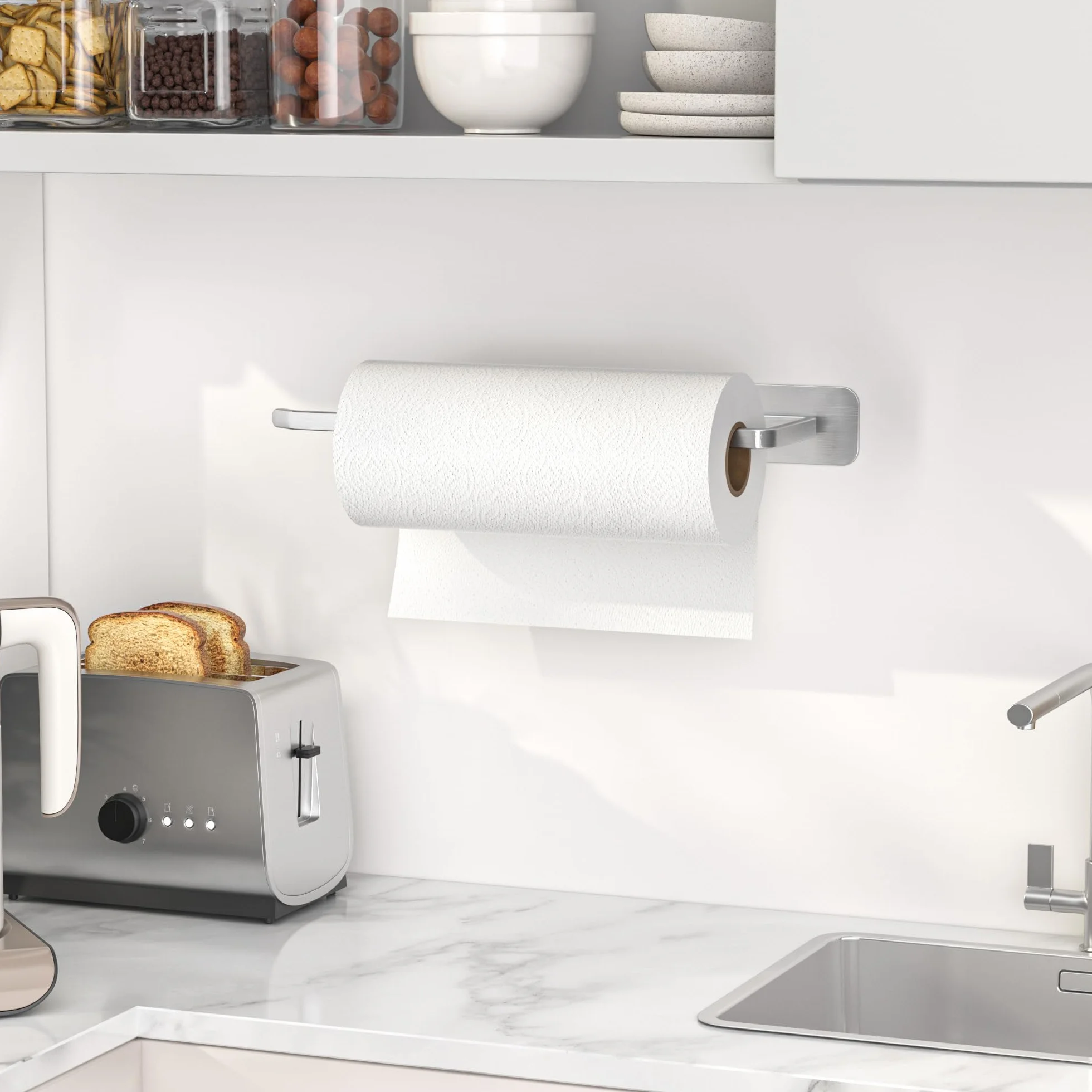 Portarrollos Papel Cocina de Aluminio para Montaje en Pared Plateado