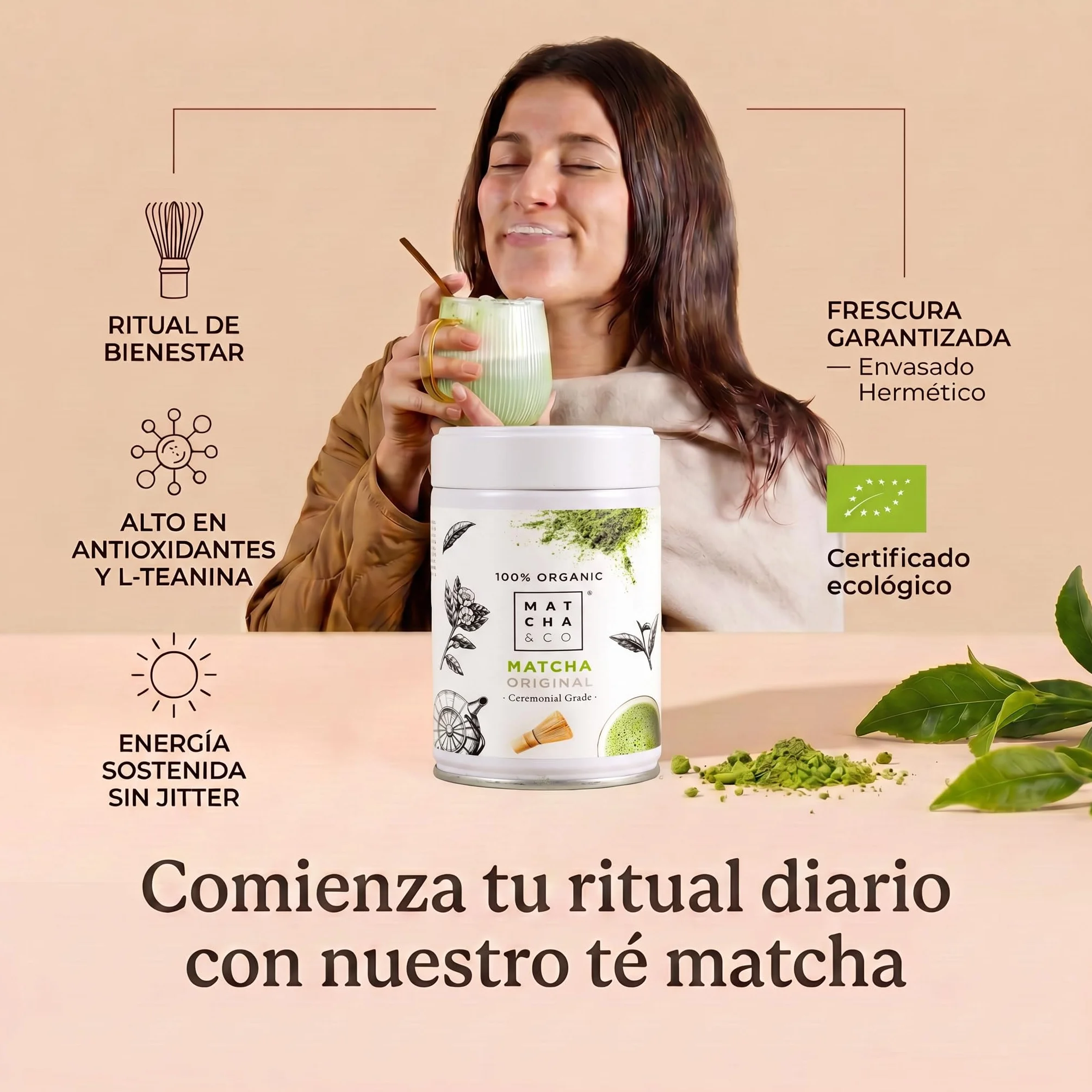 Matcha & CO Té Matcha Original 100% Ecológico Grado Ceremonial en Polvo Orgánico de Japón 80G