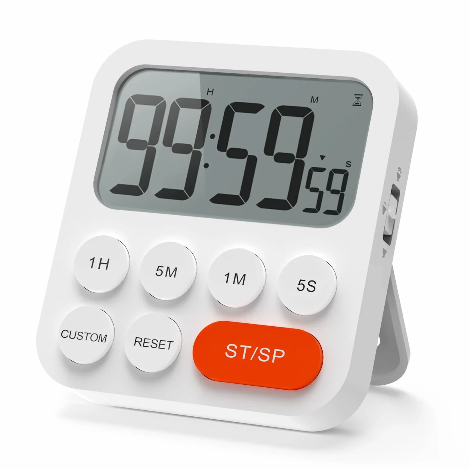 LIORQUE Temporizador de Cocina Digital Multifunción con Reloj, Ajuste Rápido, 3 Niveles de Volumen, Respaldo Magnético, Soporte Plegable