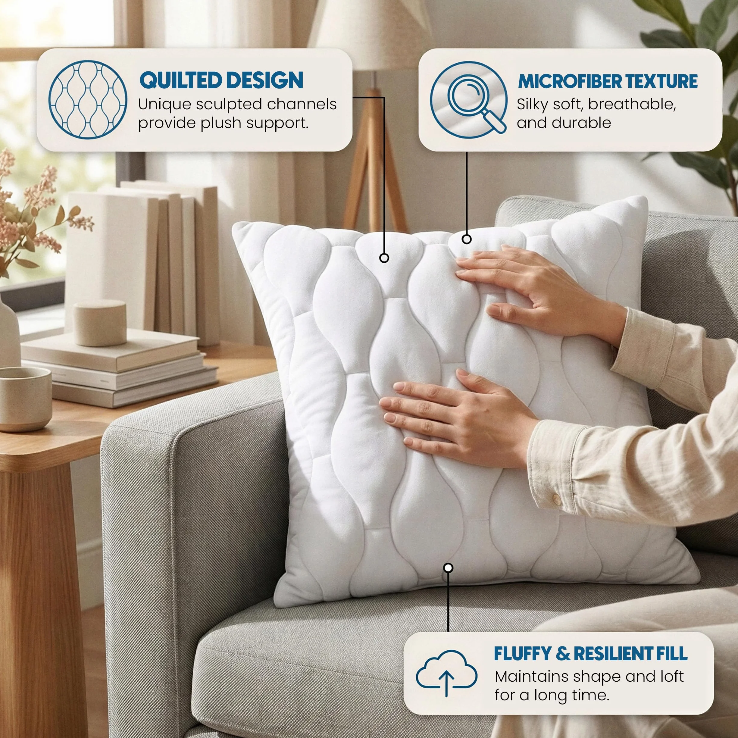 Utopia Bedding Relleno de Cojín Acolchada 50 x 50 cm 2 Unidades Almohadas de Sofá Blanco