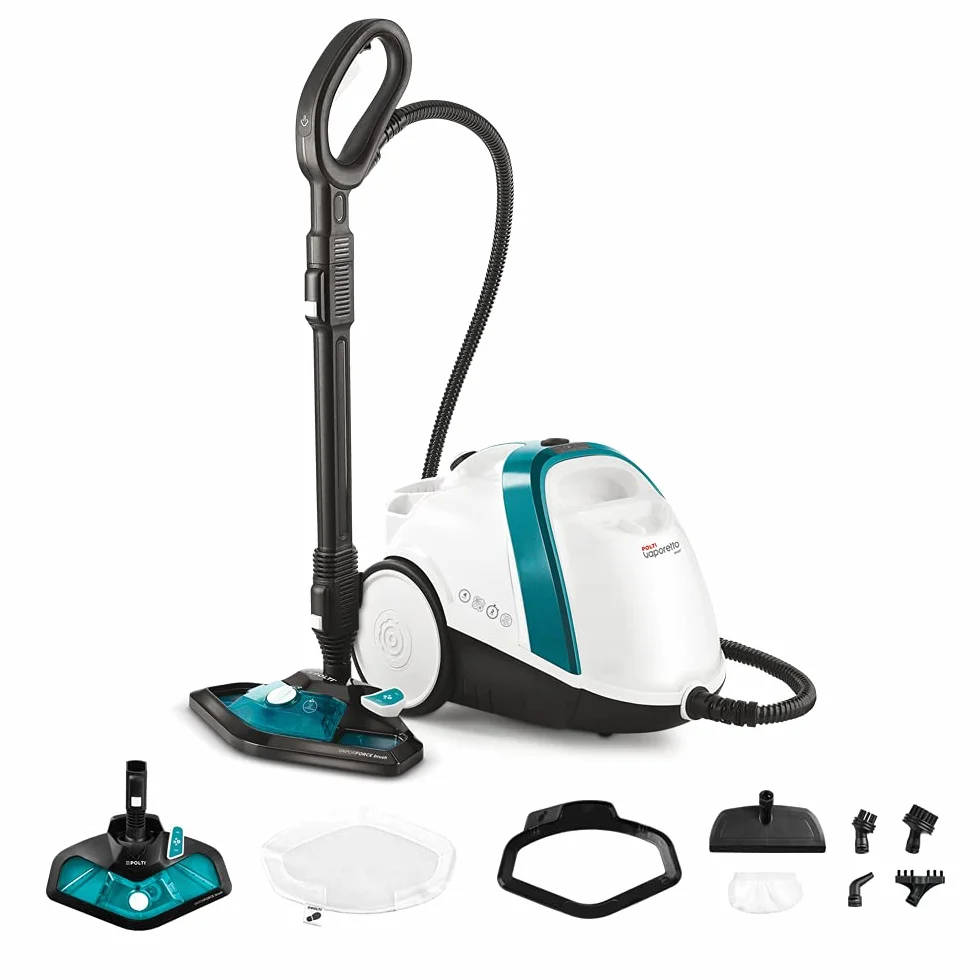 Polti Vaporetto Smart 100 T Steam Cleaner, 4 Bar High Pressure Boiler, 1500 W, 8 Akcesoriów, Biały Turkusowy