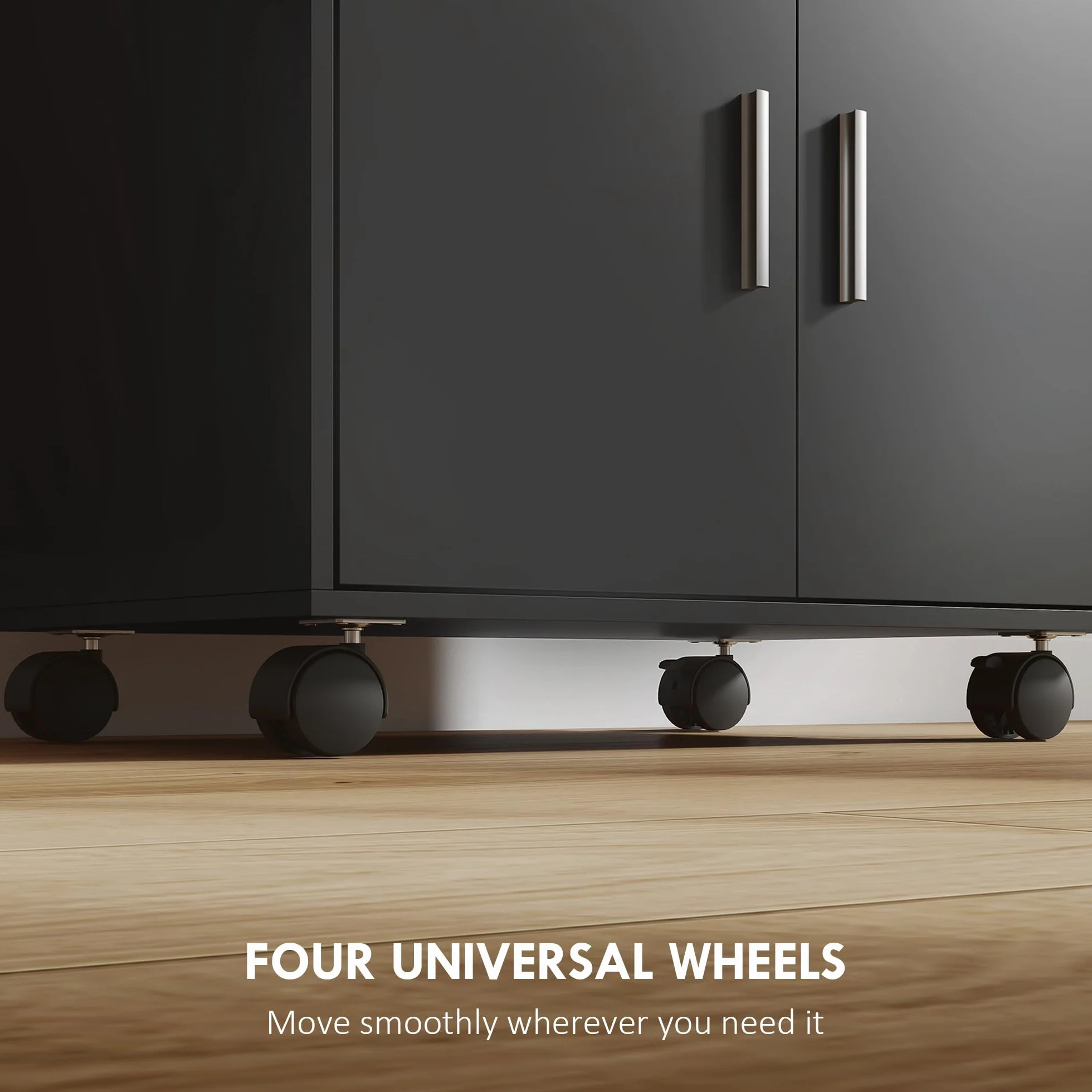 HOMCOM Armario Microondas con Ruedas, Aparador de Cocina con Cajón, Encimera para Electrodomésticos, Armario con 2 Puertas, Estante Extraíble y Abierto, Carro de Cocina para Salón, 59x40x92cm, Negro
