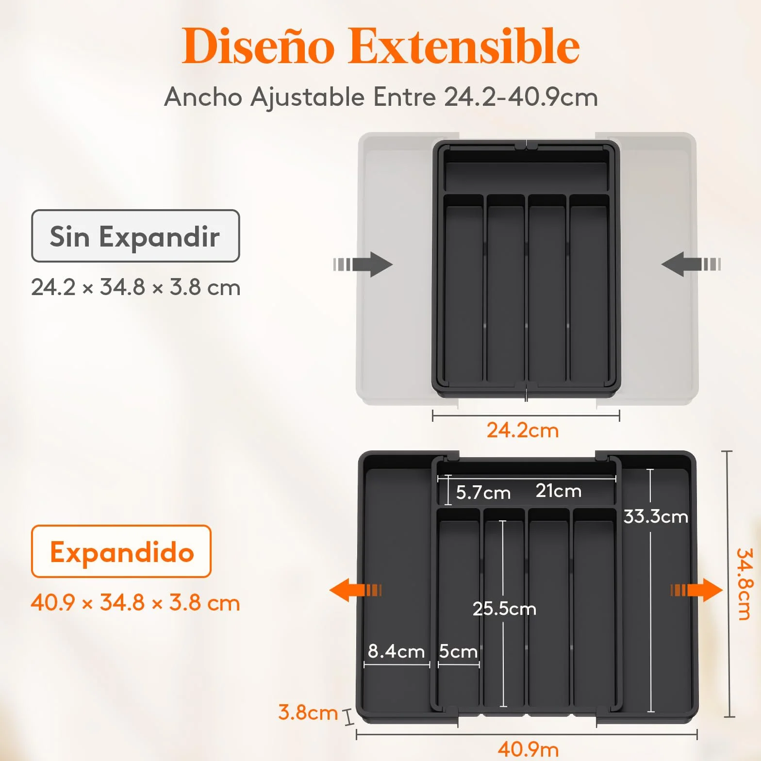 Lifewit Organizador de Cubiertos para Cajón Cocina, Bandeja Extensible 24-41 x 34 cm, Negro
