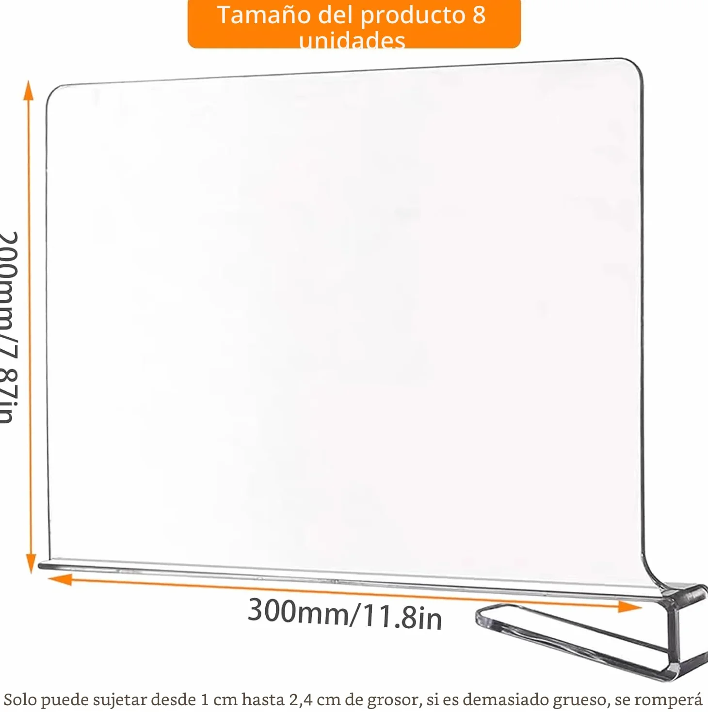 8 Piezas Separadores de Bolsos para Armarios, 30 x 20 cm Baldas Armario Interior, Acrílico Transparente Separador Estanteria,para Dormitorio, Cocina, Armarios y Organización