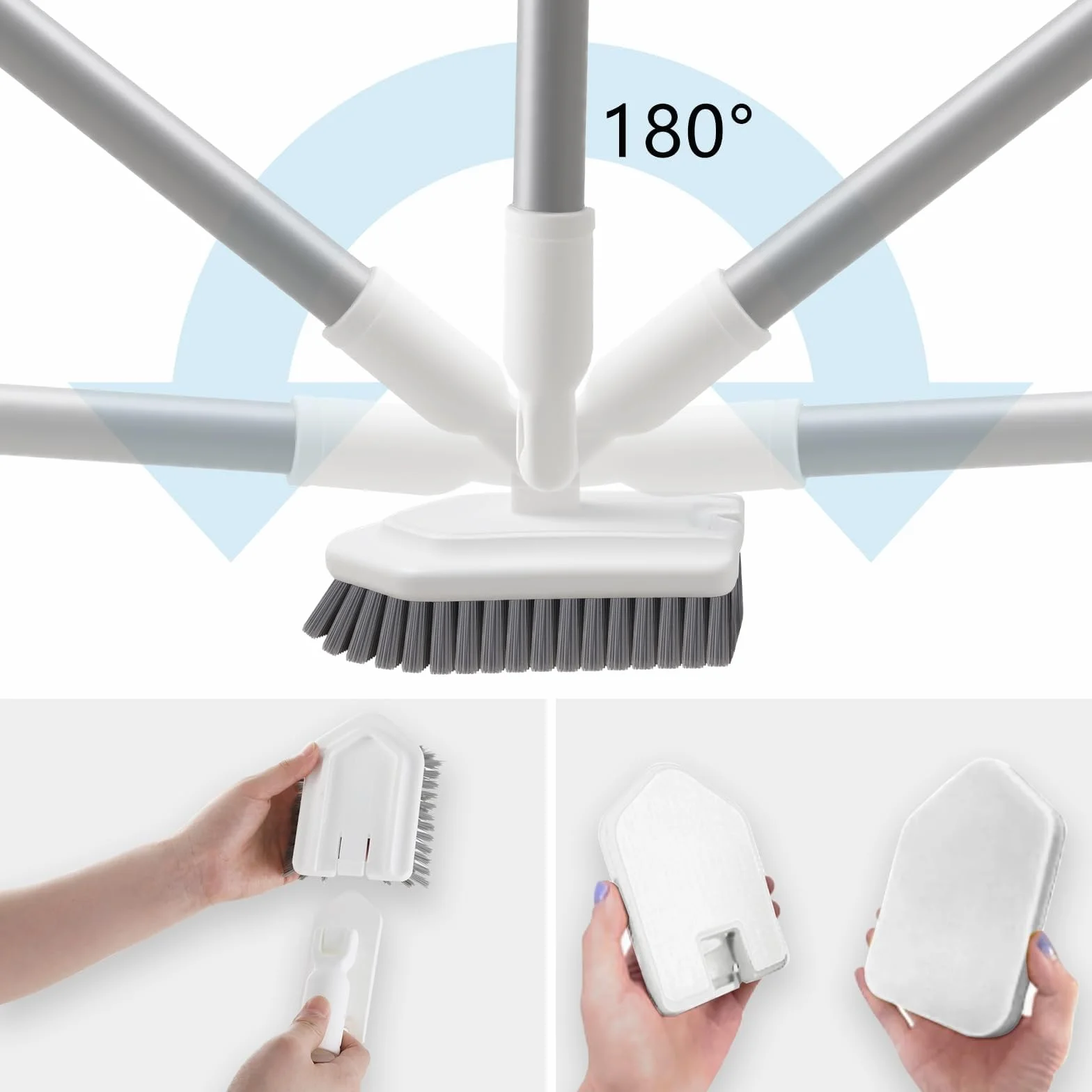 Mitclear 3 en 1 Cepillo de Limpieza Ducha con Mango Telescópico(135cm), Limpiador de Azulejos Baño Largo, Mopa con Cepillo, Esponja & Microfibra para Limpiar Ducha Azulejos Baño Cocina Pared y Suelo