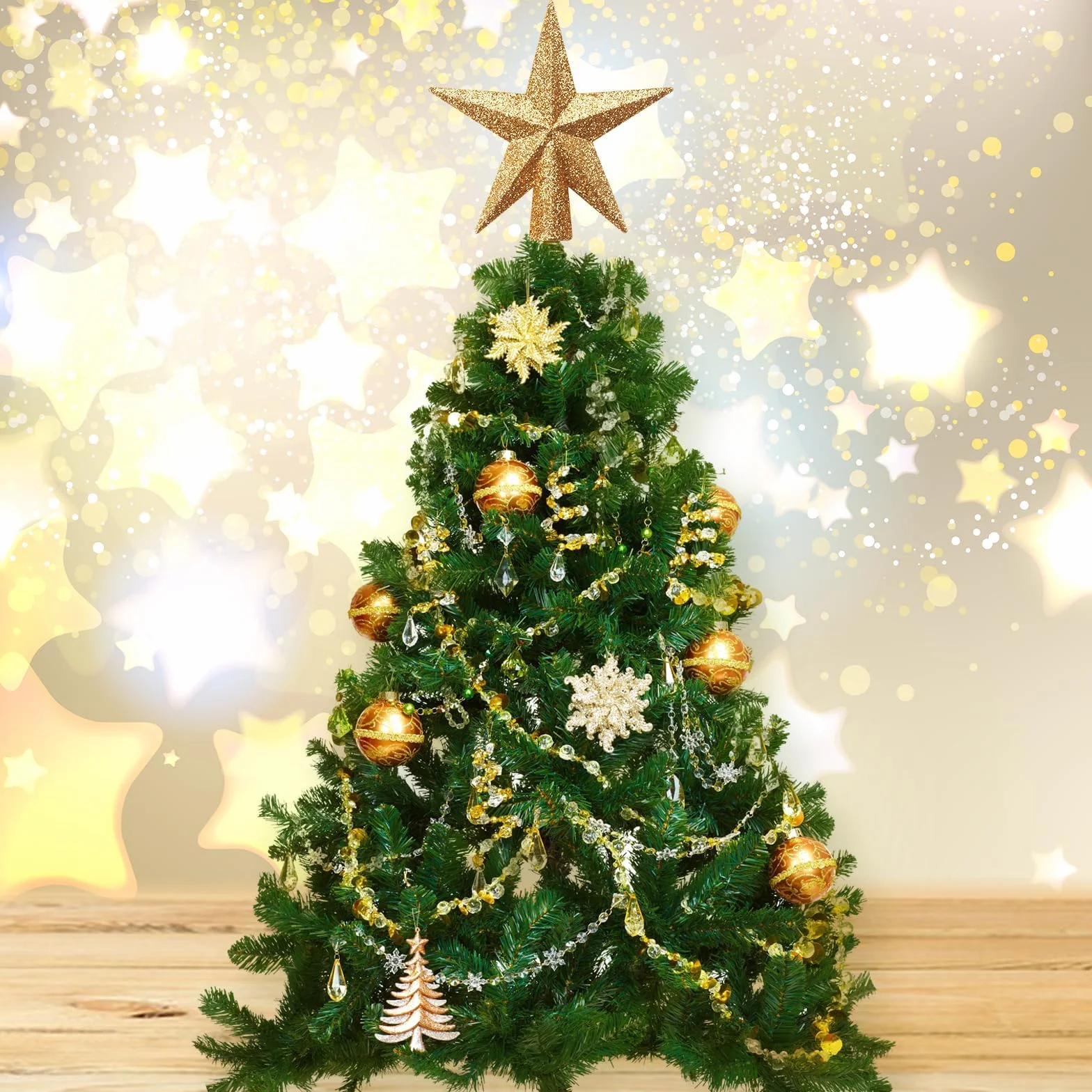 Mini Estrella de la Navidad, Topper de Árbol de Navidad, 11 cm, Decoración para Árbol Pequeño