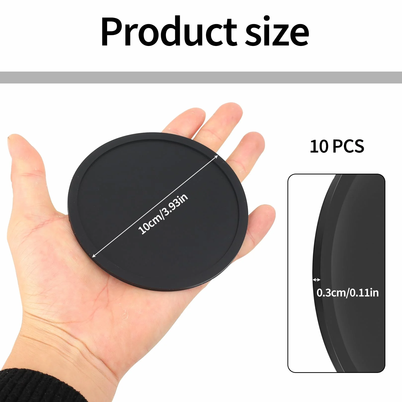 Posavasos Silicona Antideslizantes 10cm, 10 Piezas para Mesa Cerveza Copas Vino Bar Casa Negro