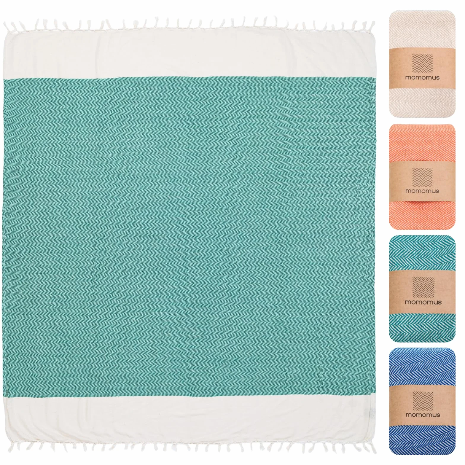 MOMOMUS Fouta XL o Toalla de Playa de Algodón 100% - Absorbente, Suave y Ligera - Ideal como Toalla para Piscina y SPA o Pareo de Playa XL - Verde Mar, 90 x 170cm