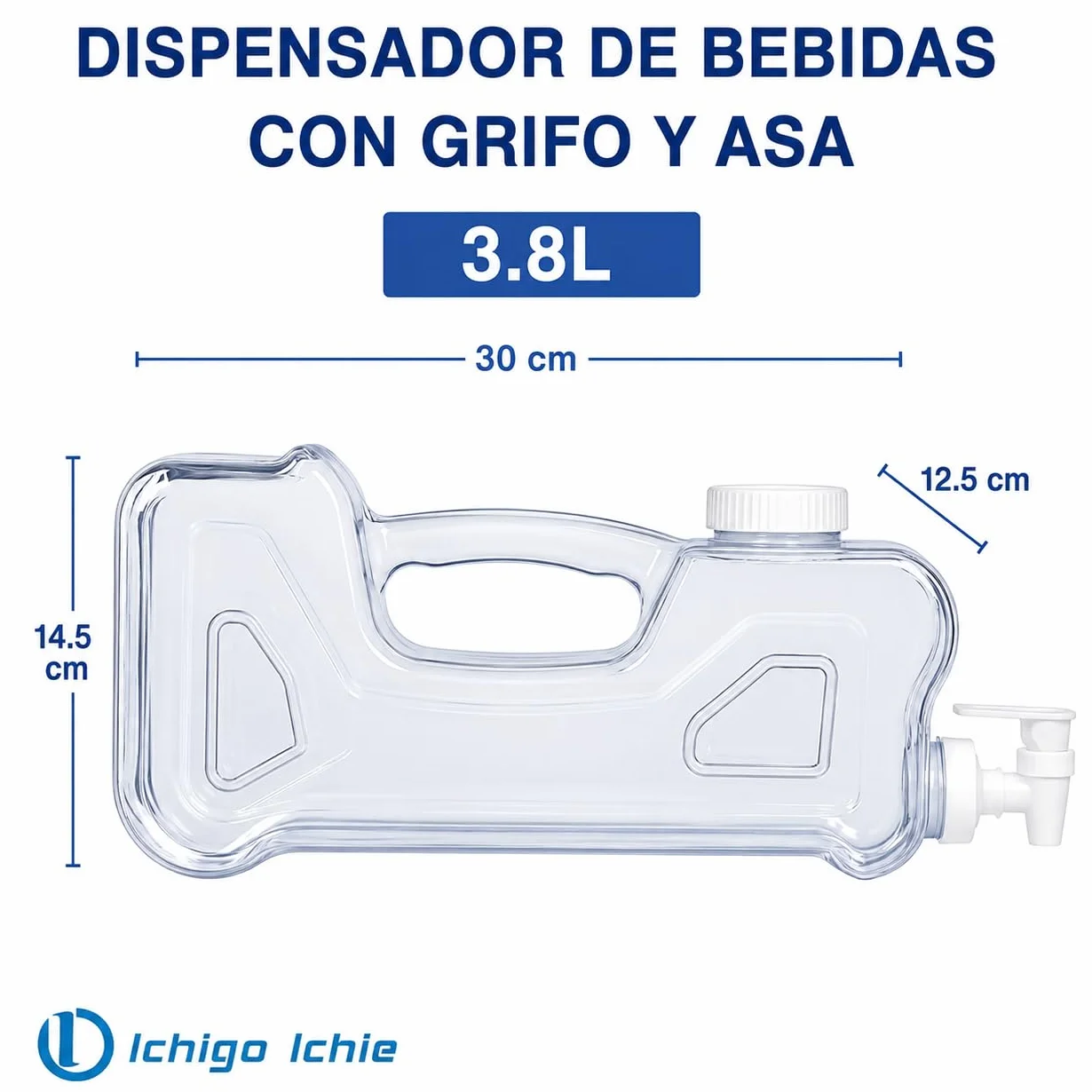Dispensador de Agua para Nevera con Grifo y Asa, Garrafa de Plástico Transparente Reutilizable para Bebidas Frías, Dispensador Portátil Resistente y Libre de BPA, Capacidad de 3.8 litros